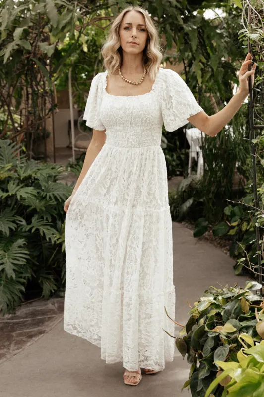 Aspen Smocked Lace Maxi Dress | Off White sold by Baltic Born