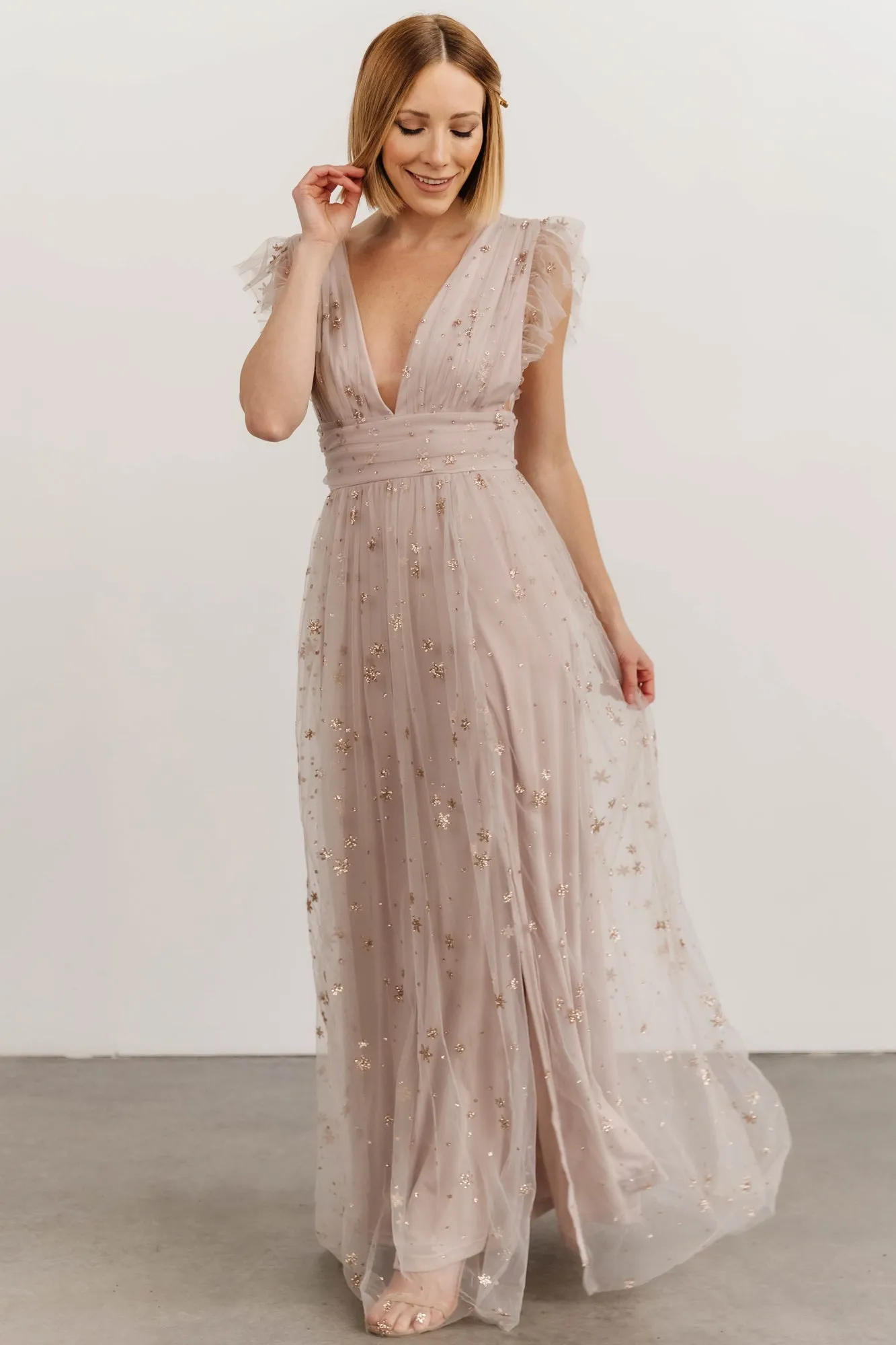Nova Shimmer Maxi Dress | Dusty Lilac sold by Baltic Born product image thumbnail 4
