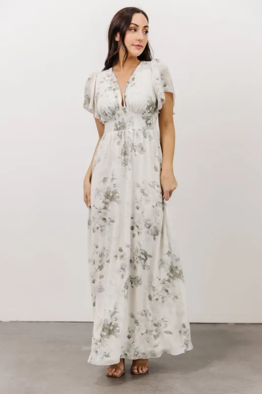 Alexandria Smocked Maxi Dress | Dusty Sage Floral sold by Baltic Born