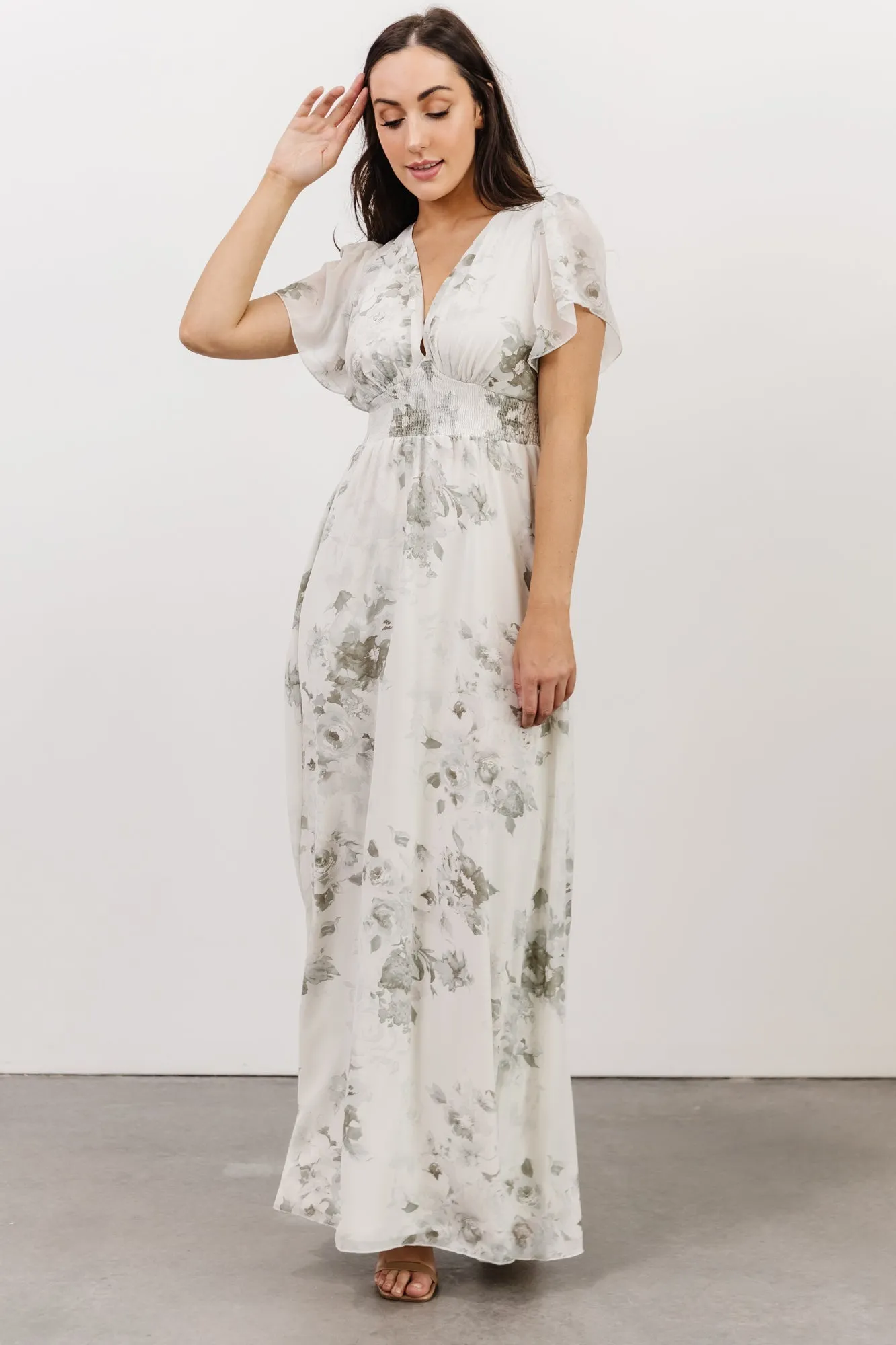Alexandria Smocked Maxi Dress | Dusty Sage Floral sold by Baltic Born product image thumbnail 3
