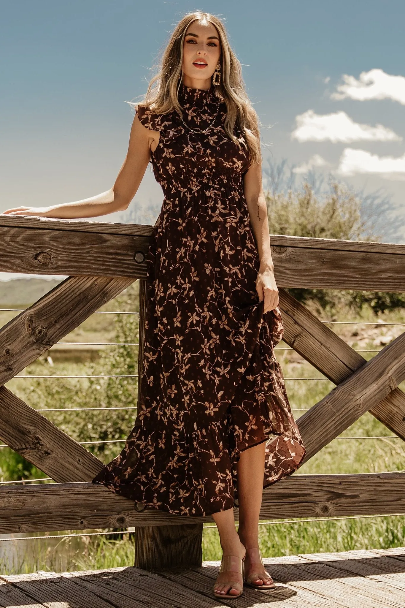 chinese dress ladies Baltic Born Womens Kearny Ruffle Maxi Dress | Dark Green Floral main image 0