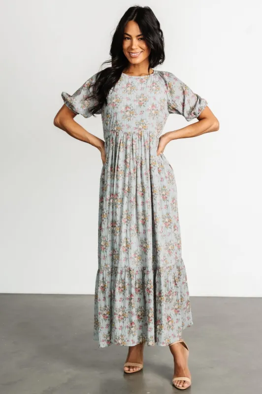 Lucinda Back Tie Dress | Dusty Blue Floral sold by Baltic Born