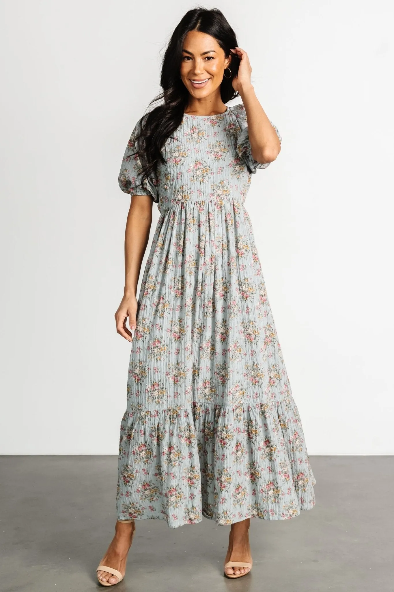 Lucinda Back Tie Dress | Dusty Blue Floral sold by Baltic Born product image thumbnail 5