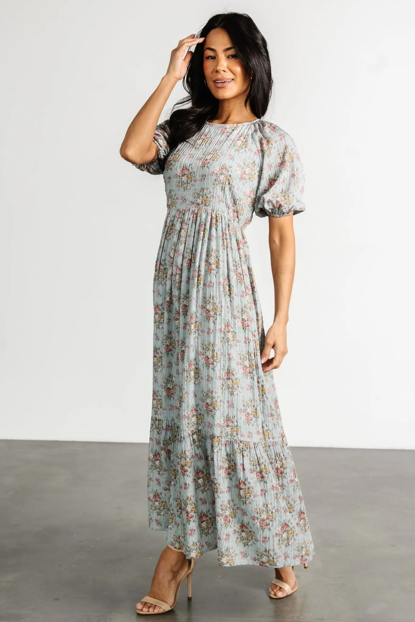 Lucinda Back Tie Dress | Dusty Blue Floral sold by Baltic Born product image thumbnail 3