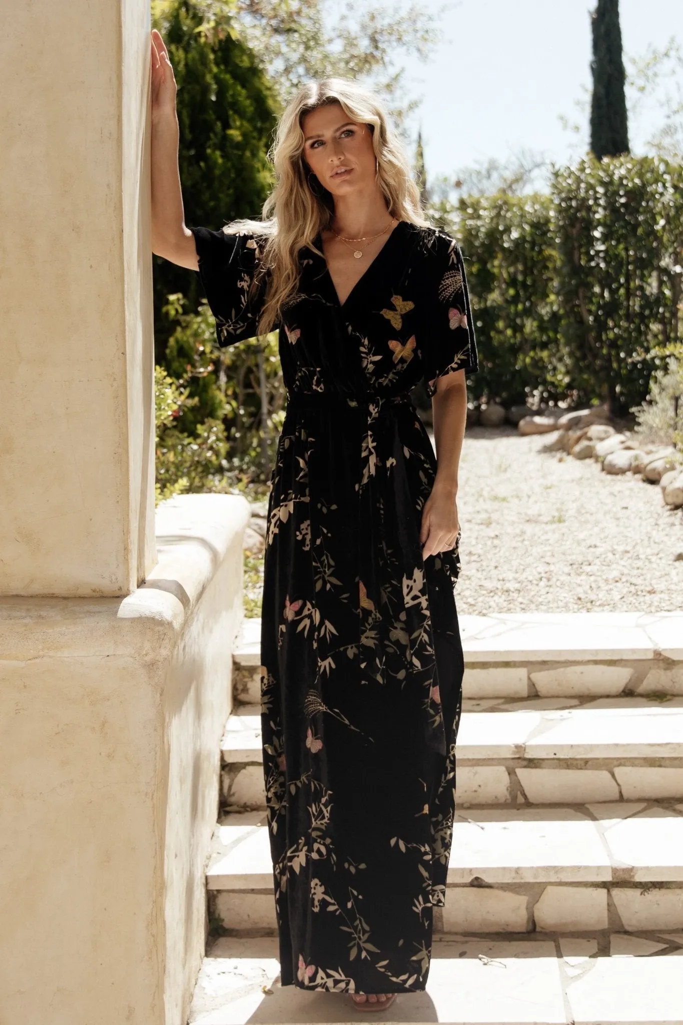 Uma Velvet Maxi Dress | Black Butterfly Print sold by Baltic Born product image thumbnail 5