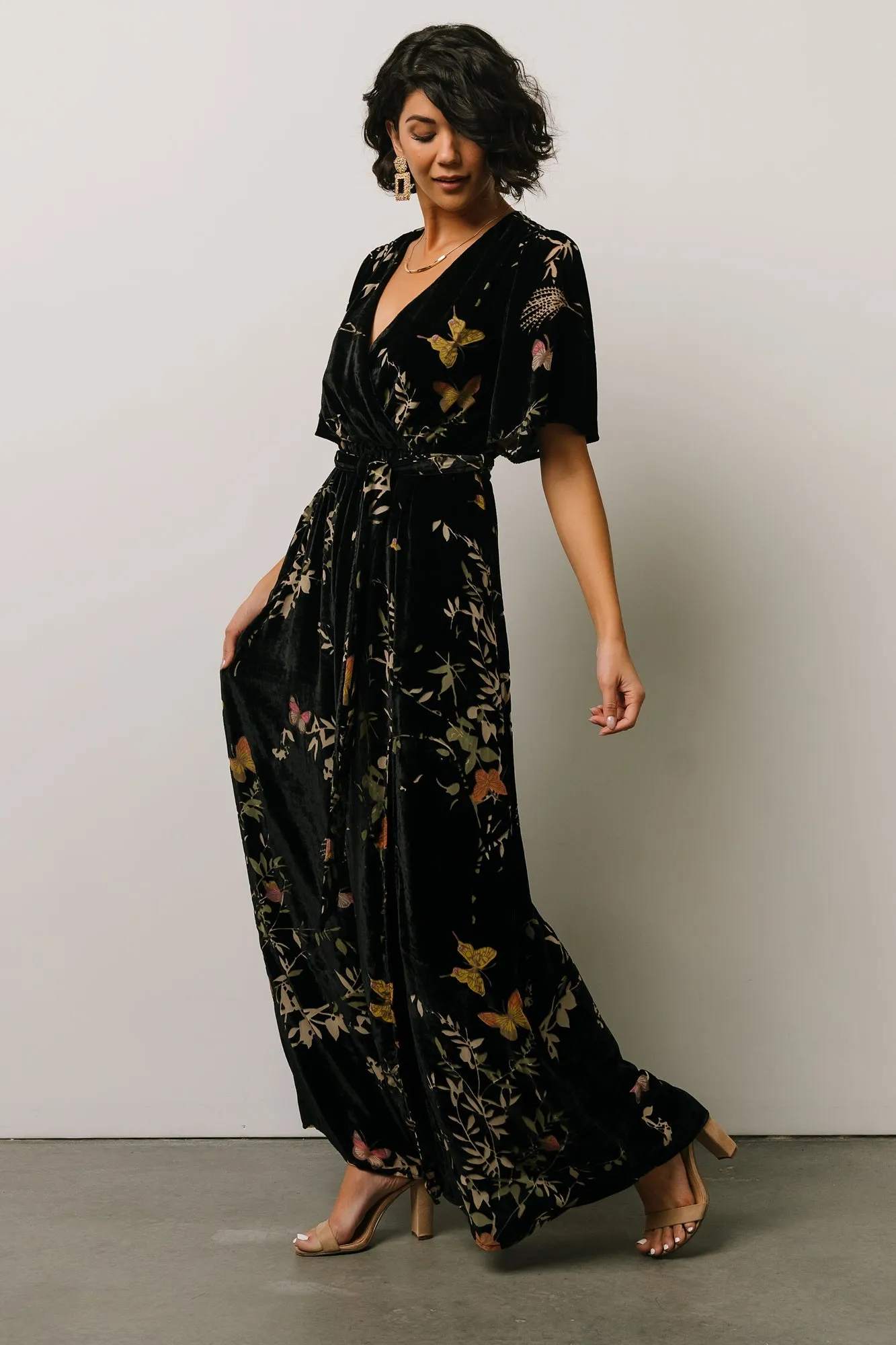 Uma Velvet Maxi Dress | Black Butterfly Print sold by Baltic Born product image thumbnail 4