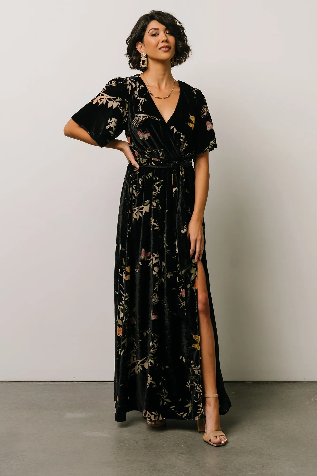 Uma Velvet Maxi Dress | Black Butterfly Print sold by Baltic Born product image thumbnail 2
