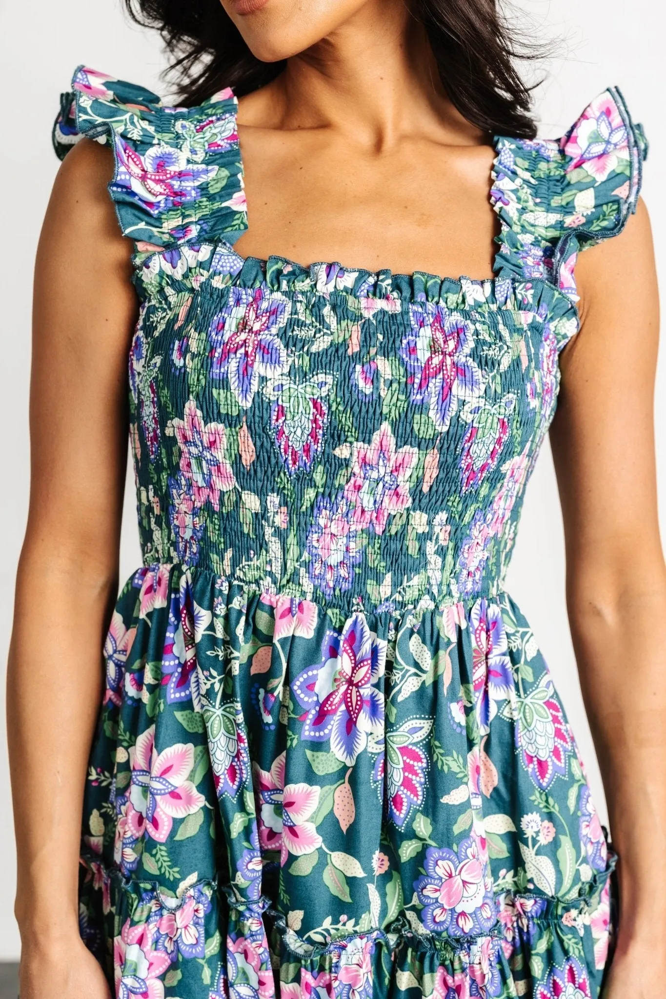 Tatum Smocked Tiered Dress | Green Multi sold by Baltic Born product image thumbnail 2