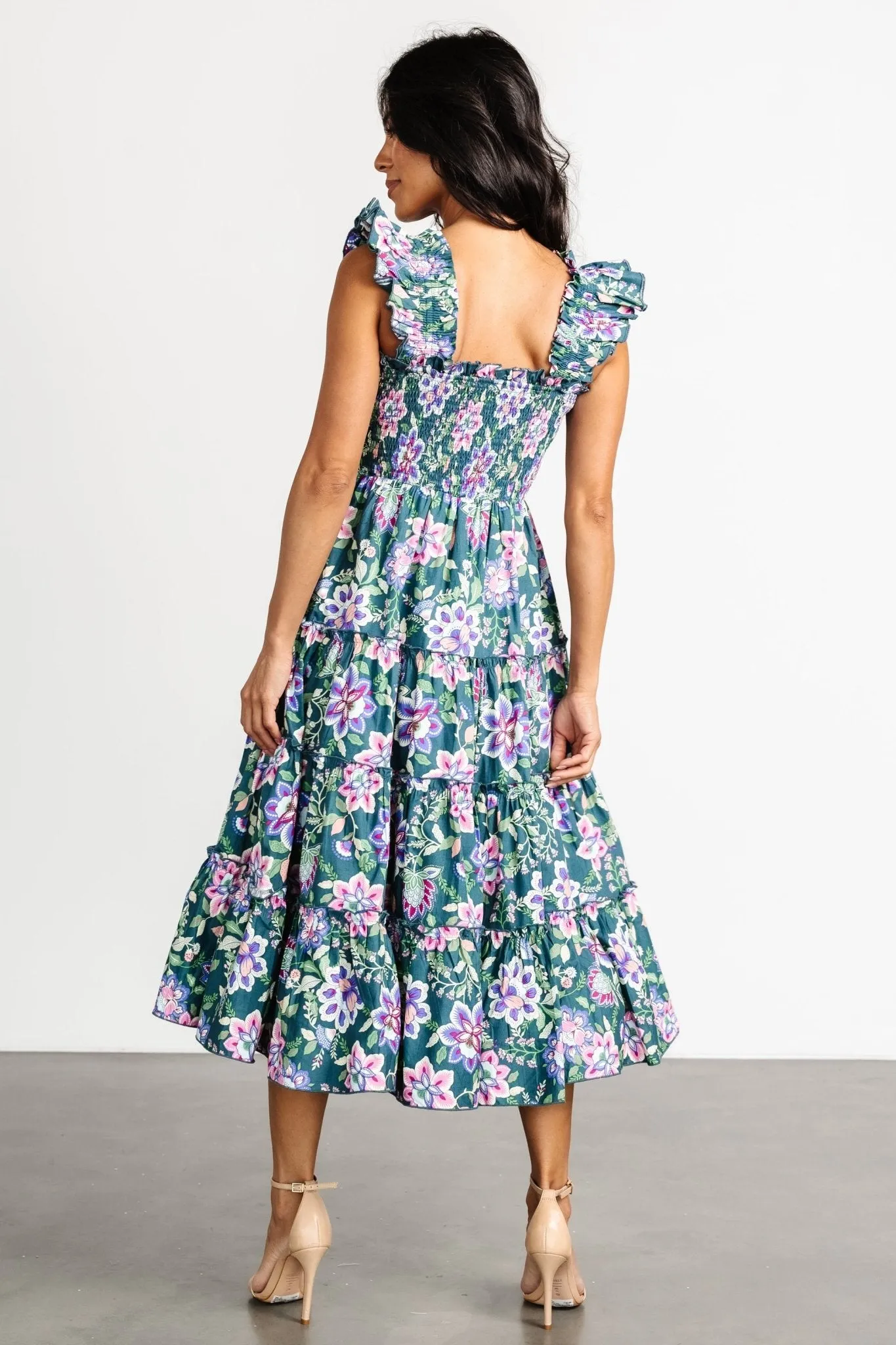 Tatum Smocked Tiered Dress | Green Multi sold by Baltic Born product image thumbnail 5