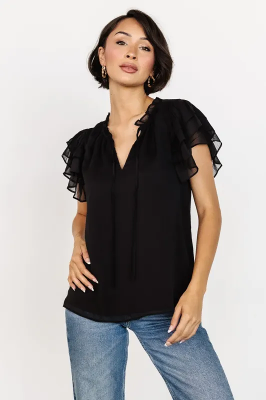 Asher Ruffle Sleeve Top | Black sold by Baltic Born