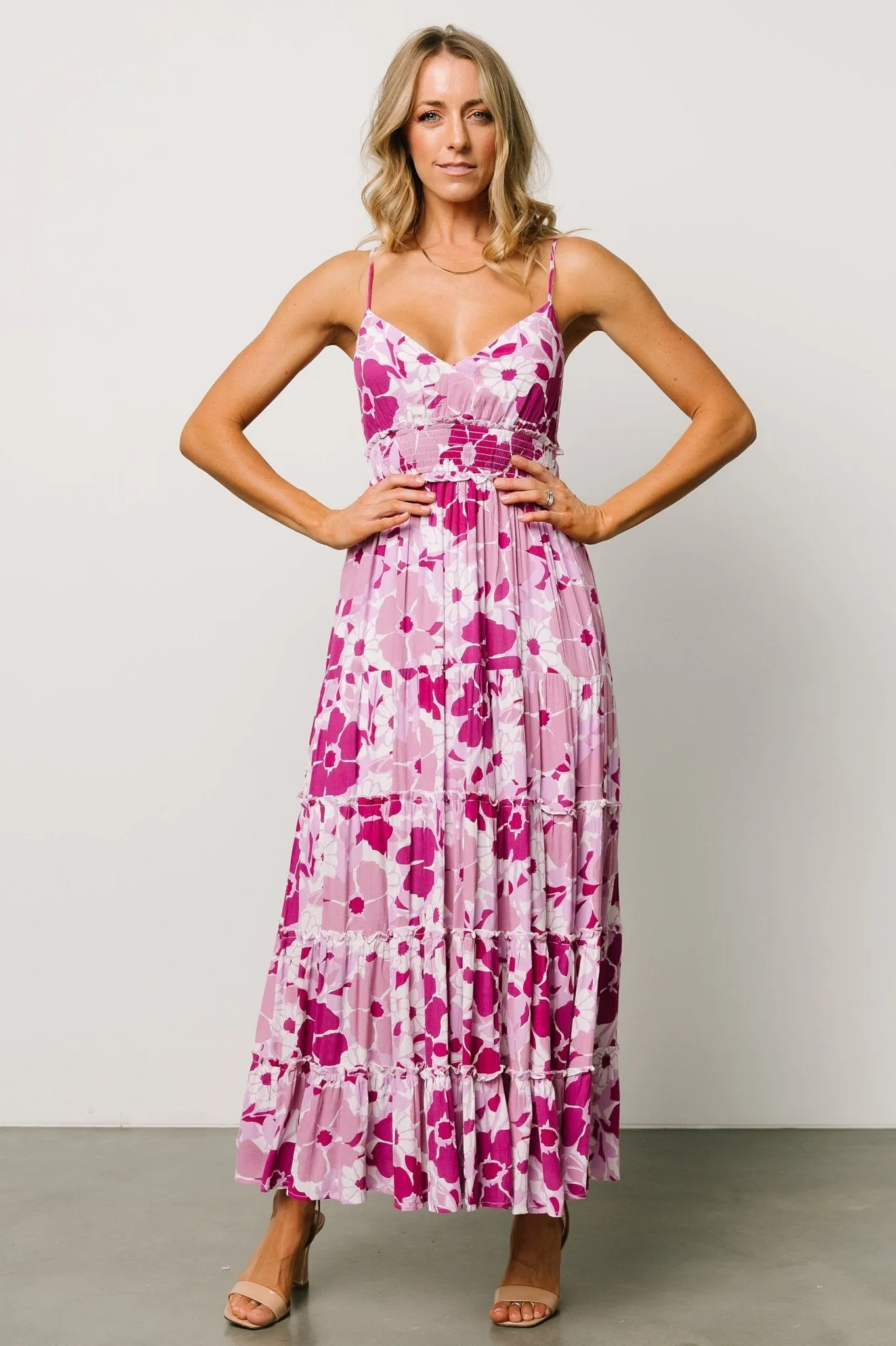 Malia Cross Back Maxi Dress | Fuchsia Multi sold by Baltic Born