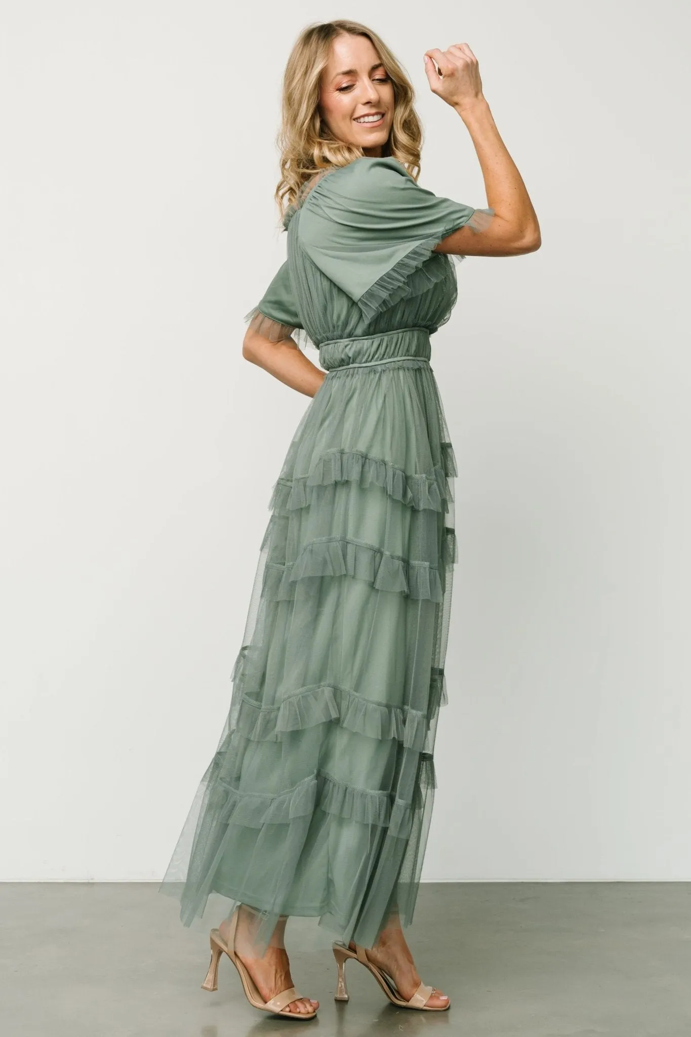 Magdalena Tulle Maxi Dress | Eucalyptus sold by Baltic Born product image thumbnail 3