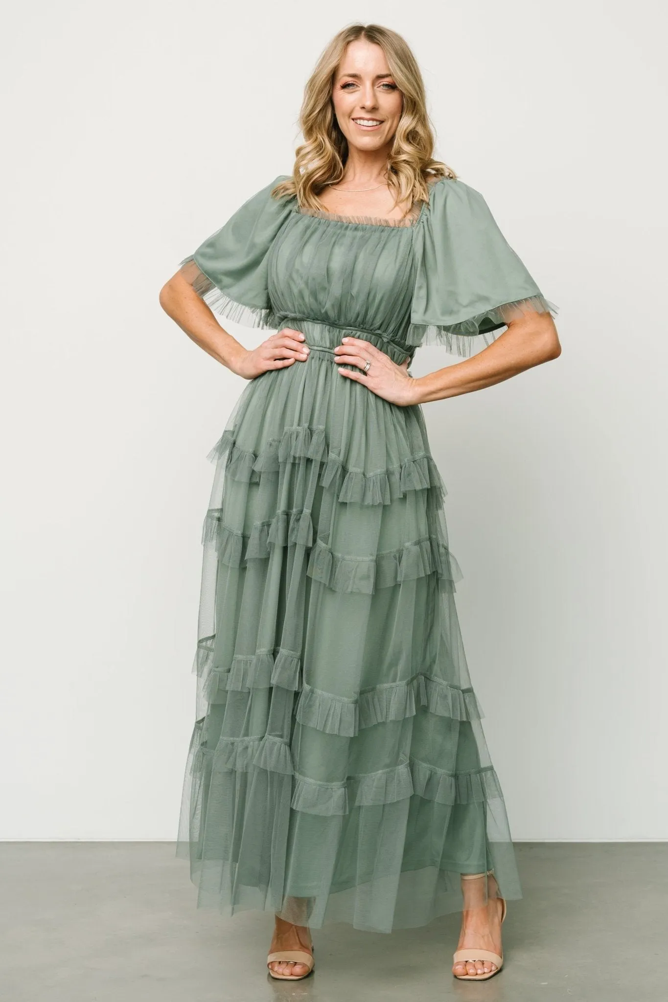 Magdalena Tulle Maxi Dress | Eucalyptus sold by Baltic Born