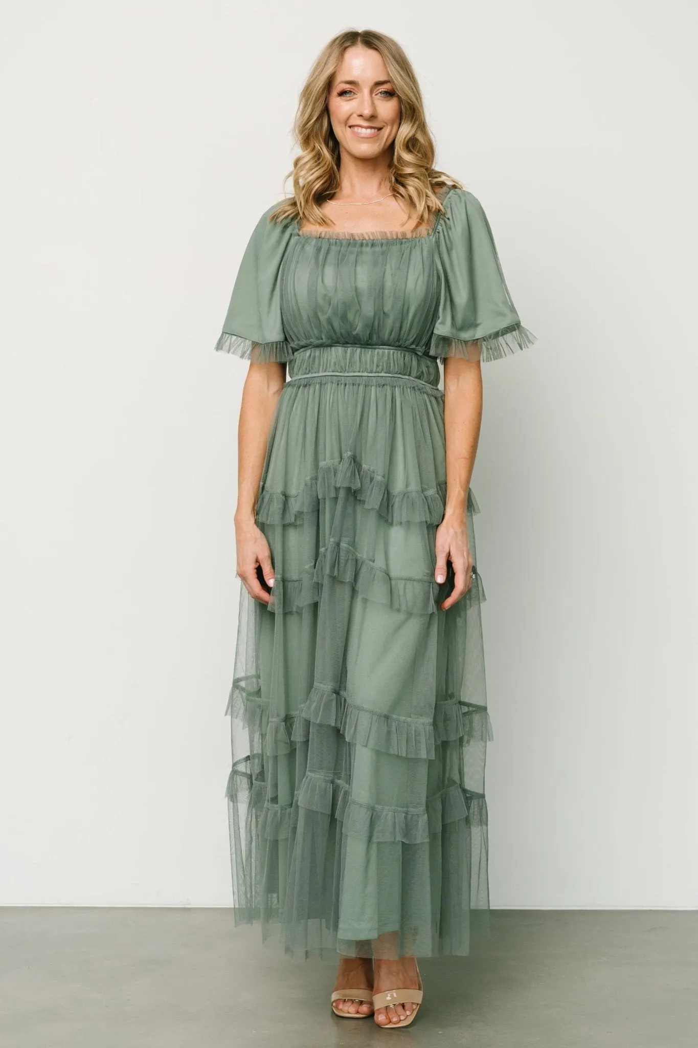 Magdalena Tulle Maxi Dress | Eucalyptus sold by Baltic Born product image thumbnail 5