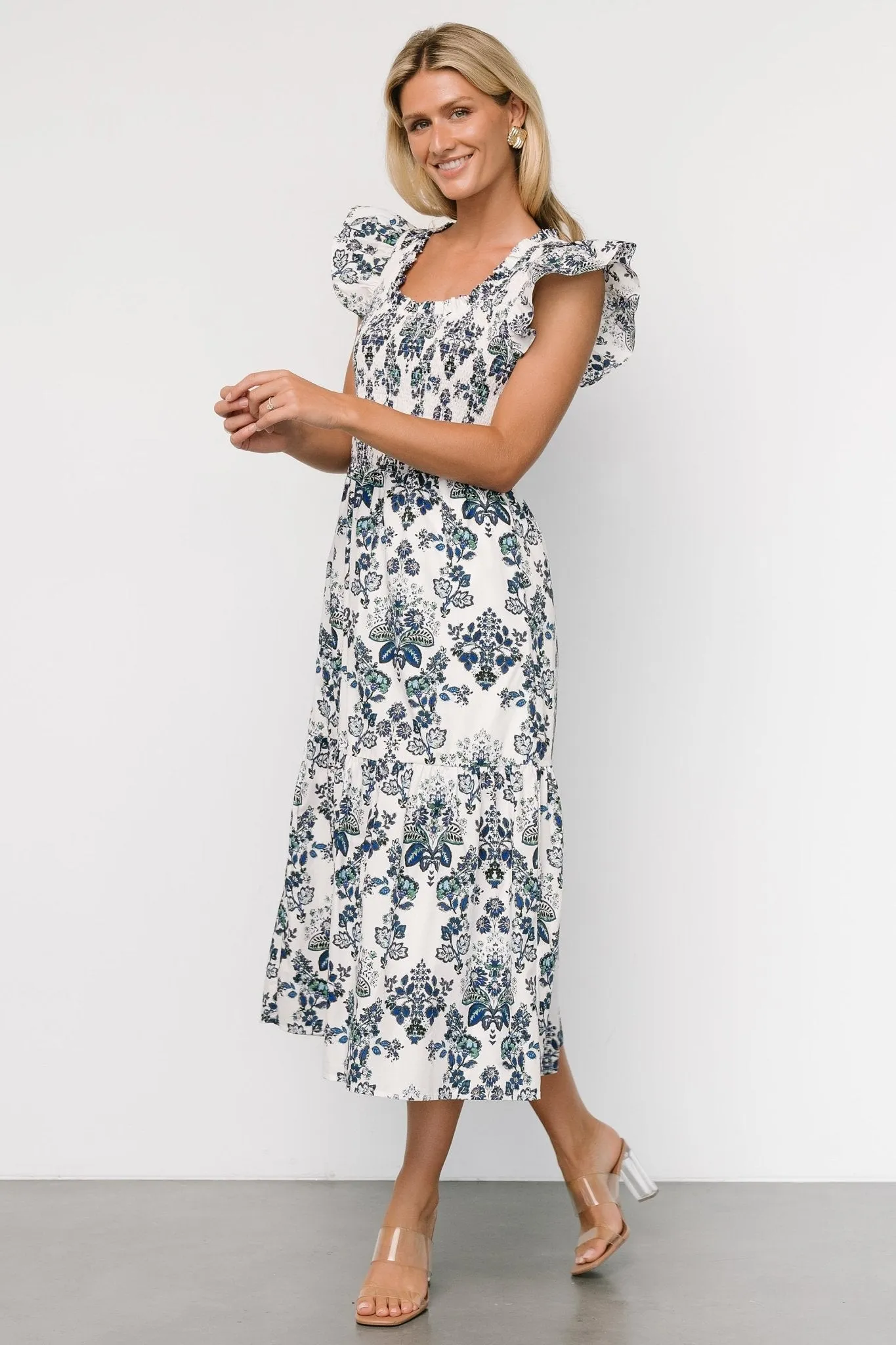 Dominique Midi Dress | White + Cobalt sold by Baltic Born product image thumbnail 3