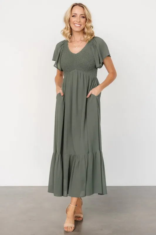 Monica Smocked Dress | Dark Sage sold by Baltic Born