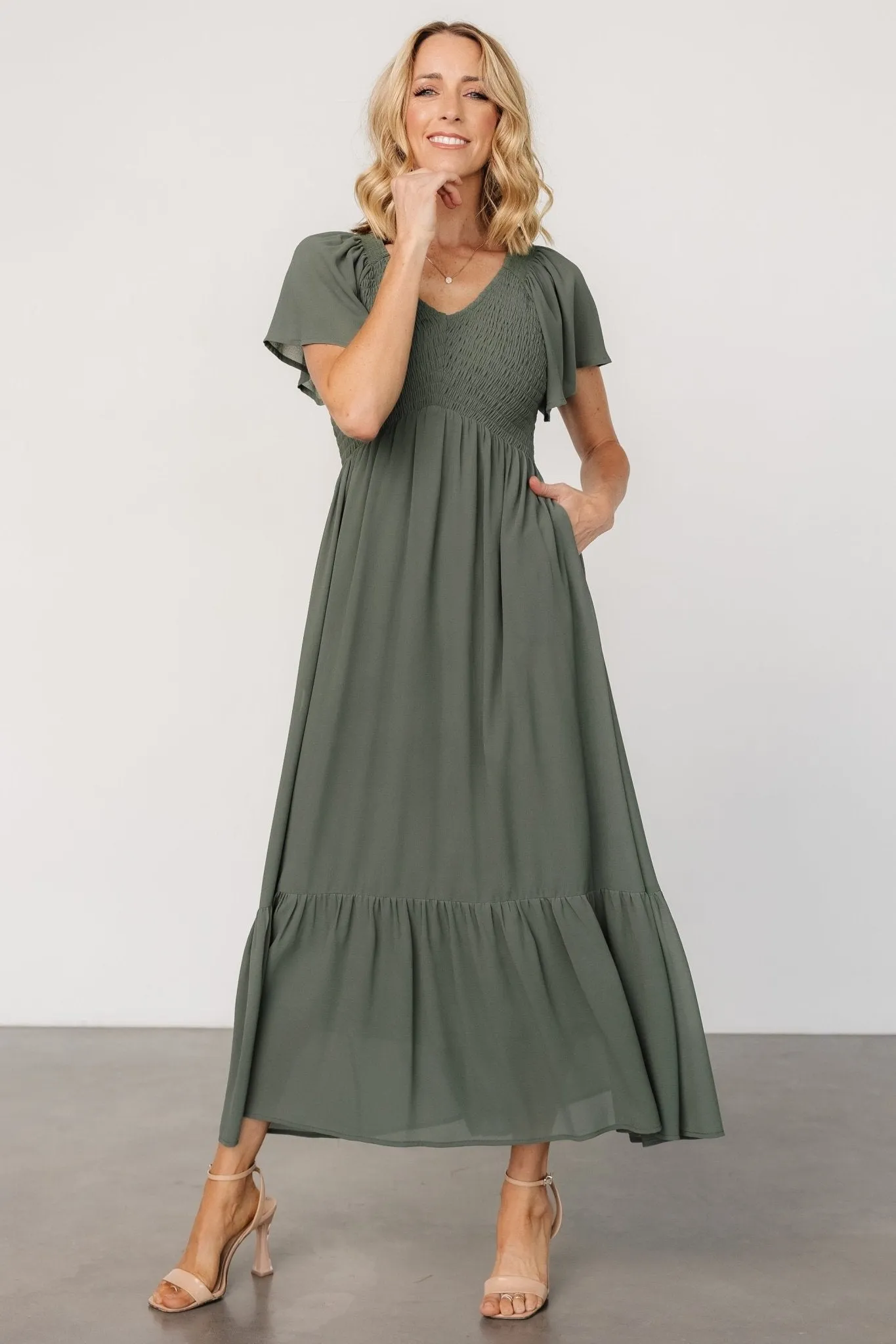 Monica Smocked Dress | Dark Sage sold by Baltic Born product image thumbnail 5