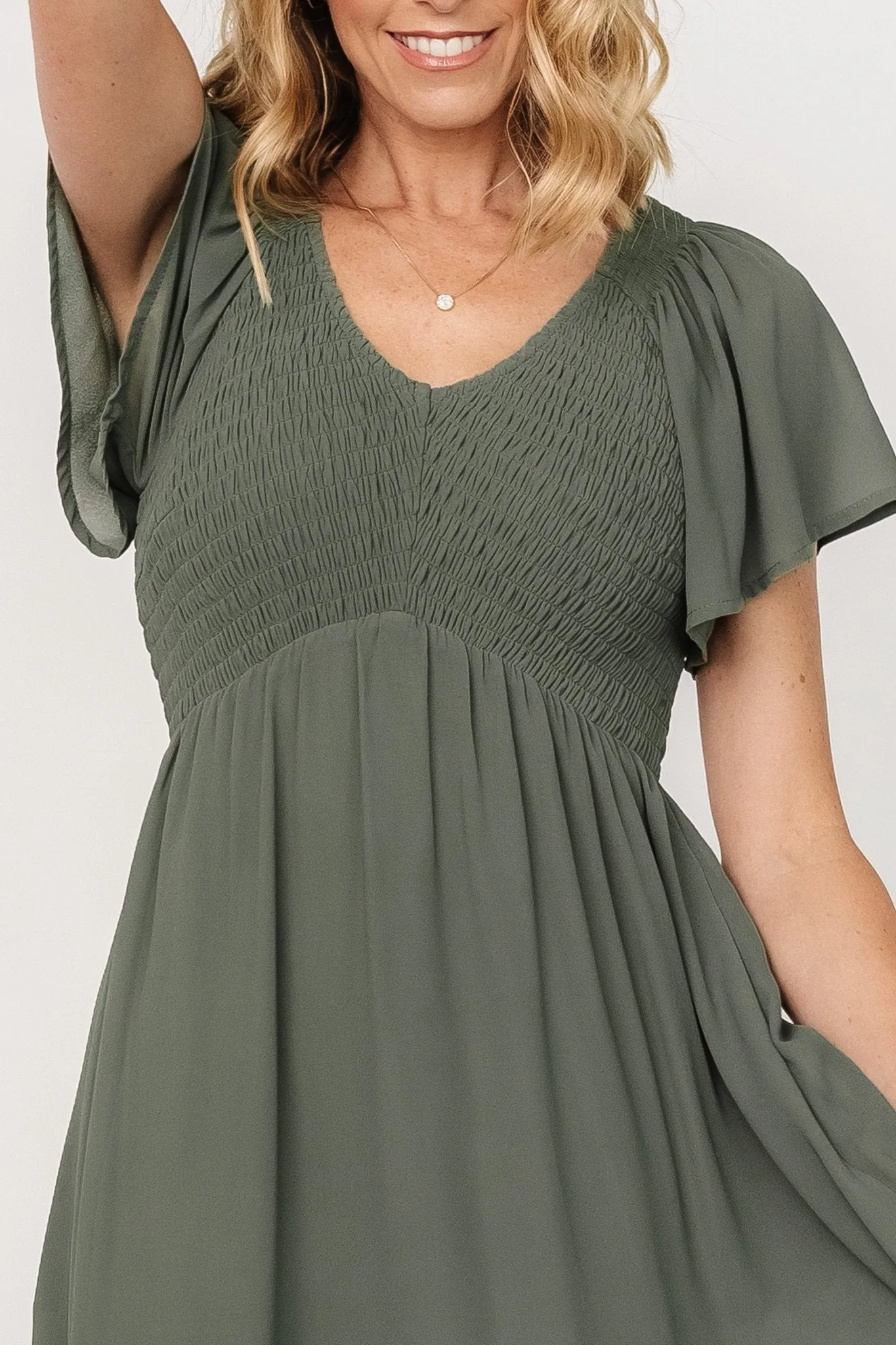 Monica Smocked Dress | Dark Sage sold by Baltic Born product image thumbnail 2
