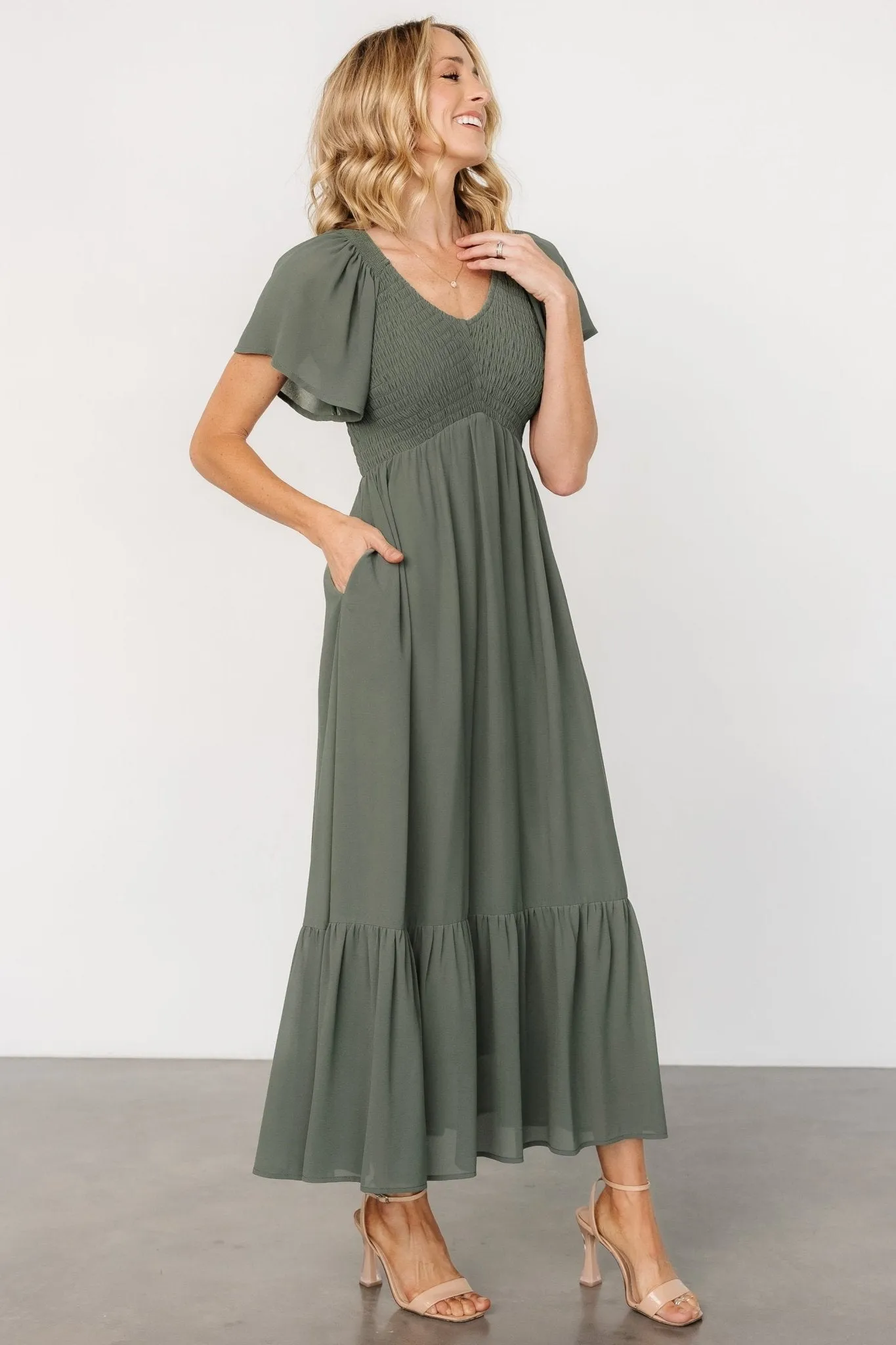 Monica Smocked Dress | Dark Sage sold by Baltic Born product image thumbnail 3
