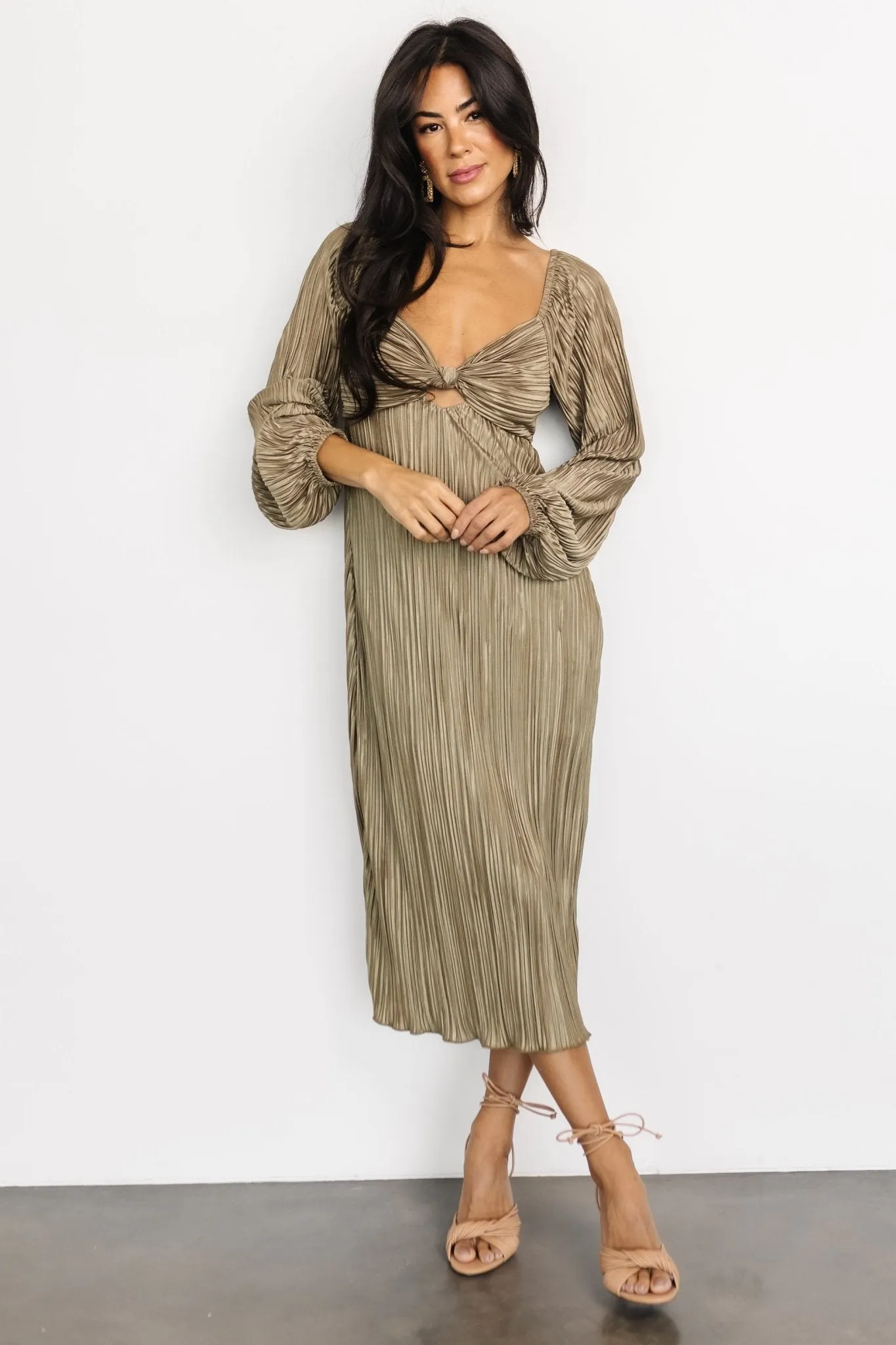 Amani Pleated Midi Dress | Olive sold by Baltic Born product image thumbnail 4