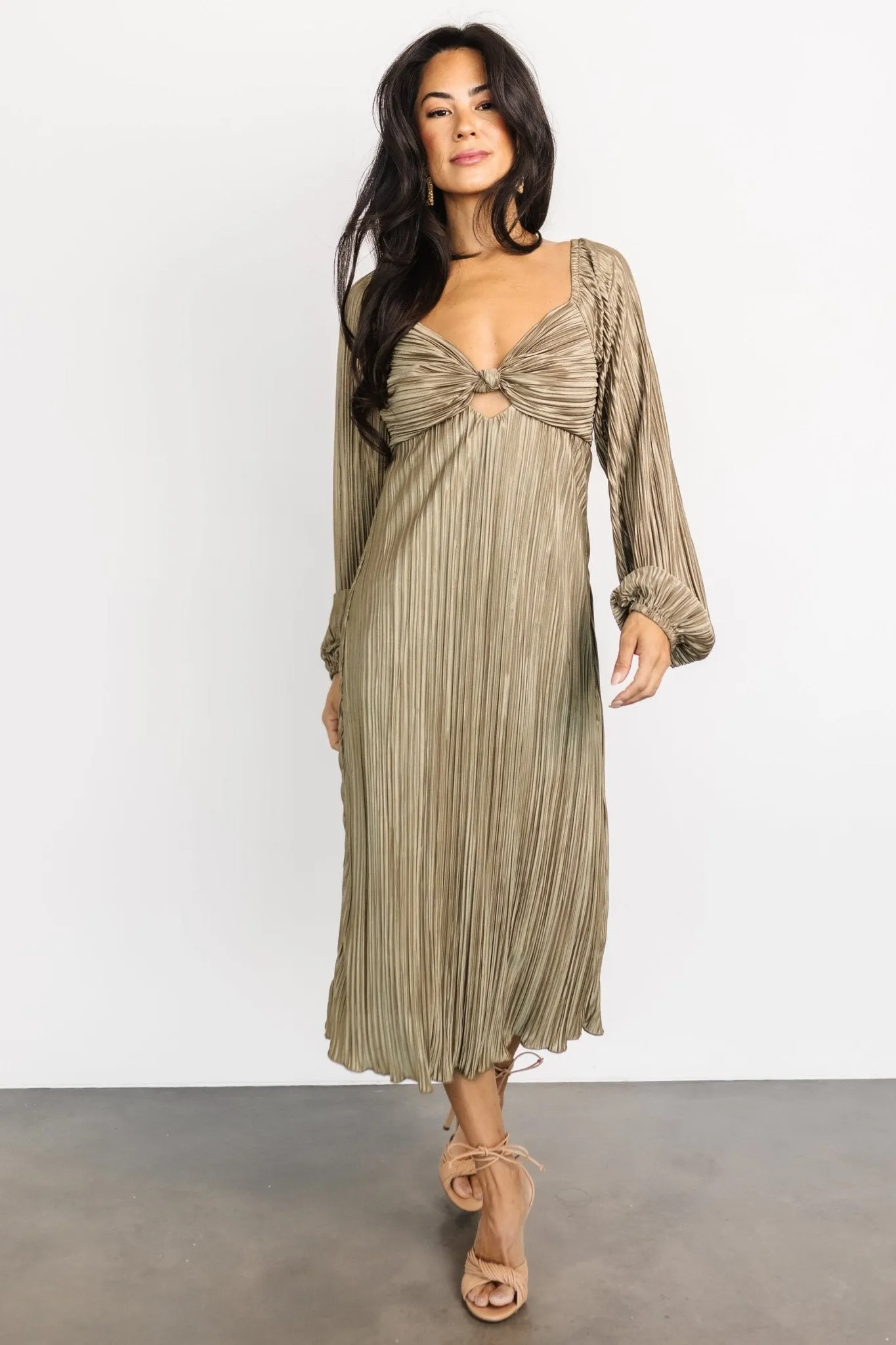 Amani Pleated Midi Dress | Olive sold by Baltic Born