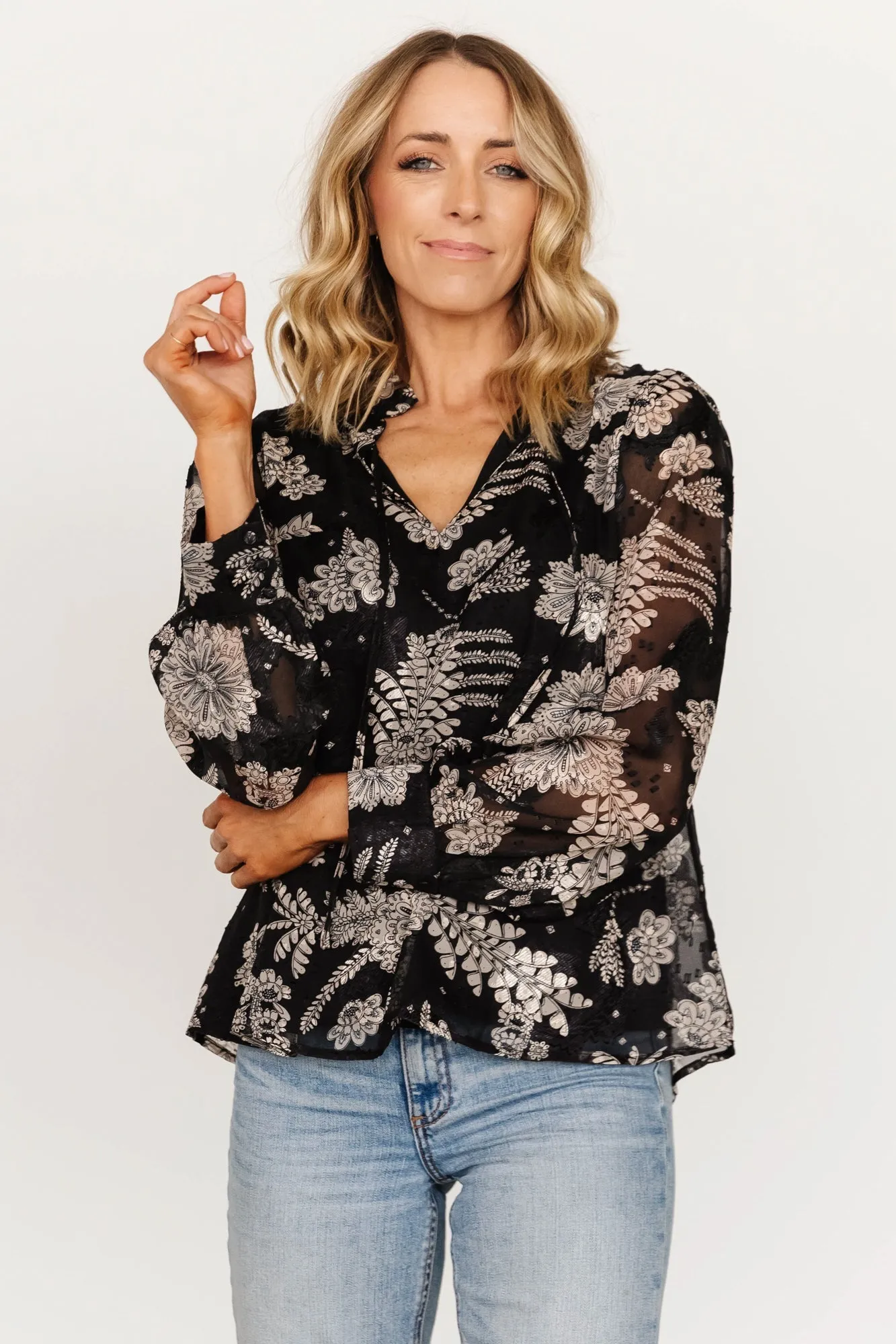 Charlotte Tie Blouse | Black + Cream sold by Baltic Born product image thumbnail 4