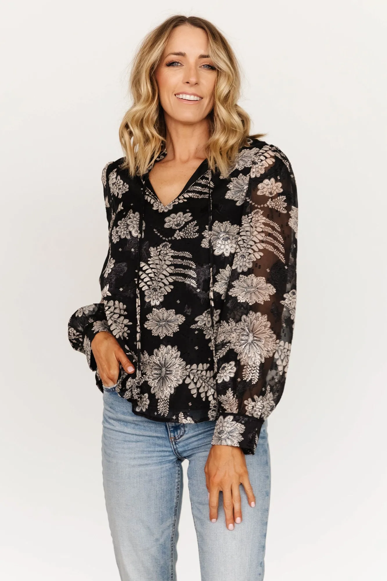 Charlotte Tie Blouse | Black + Cream sold by Baltic Born