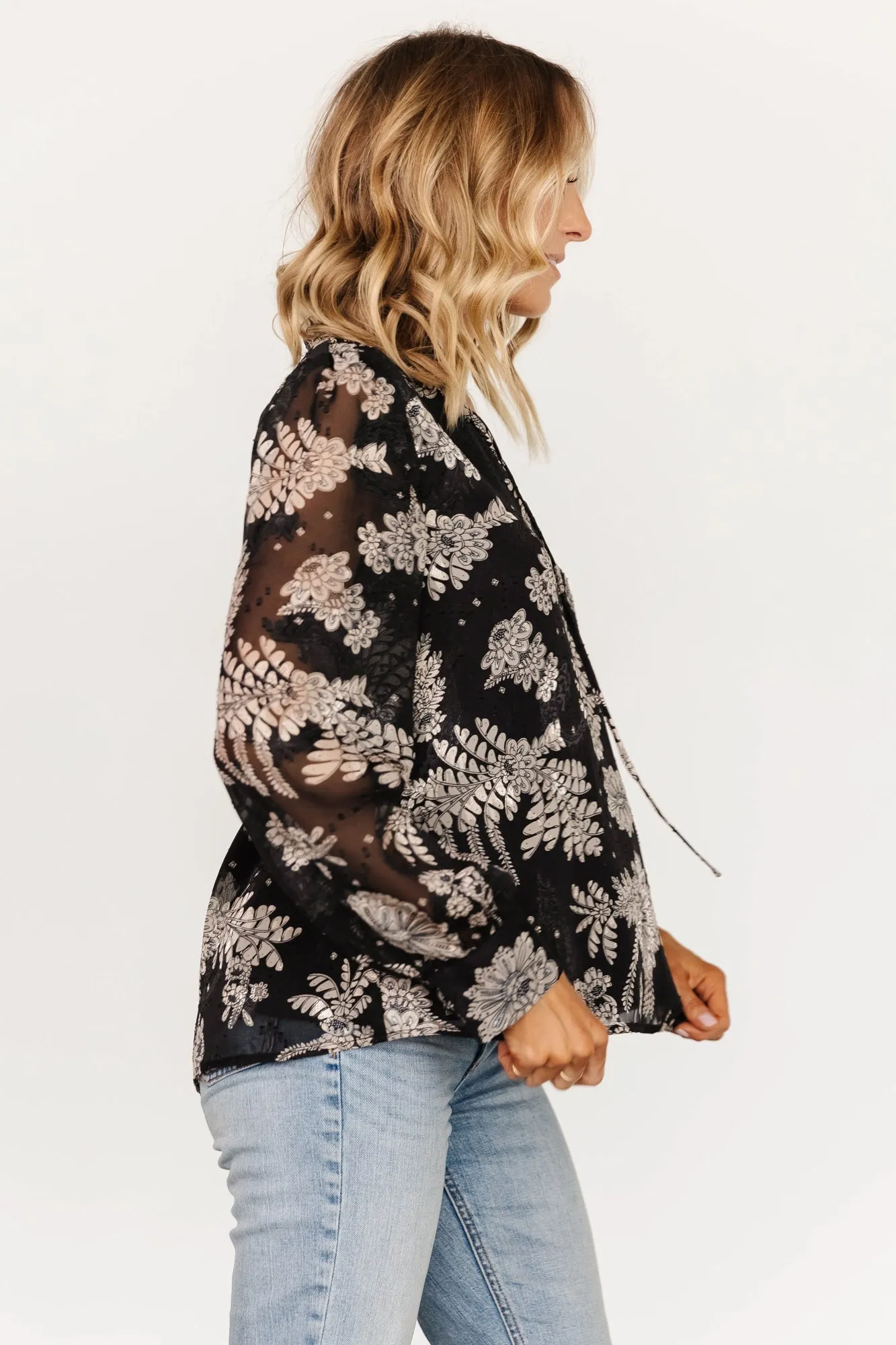 Charlotte Tie Blouse | Black + Cream sold by Baltic Born product image thumbnail 2