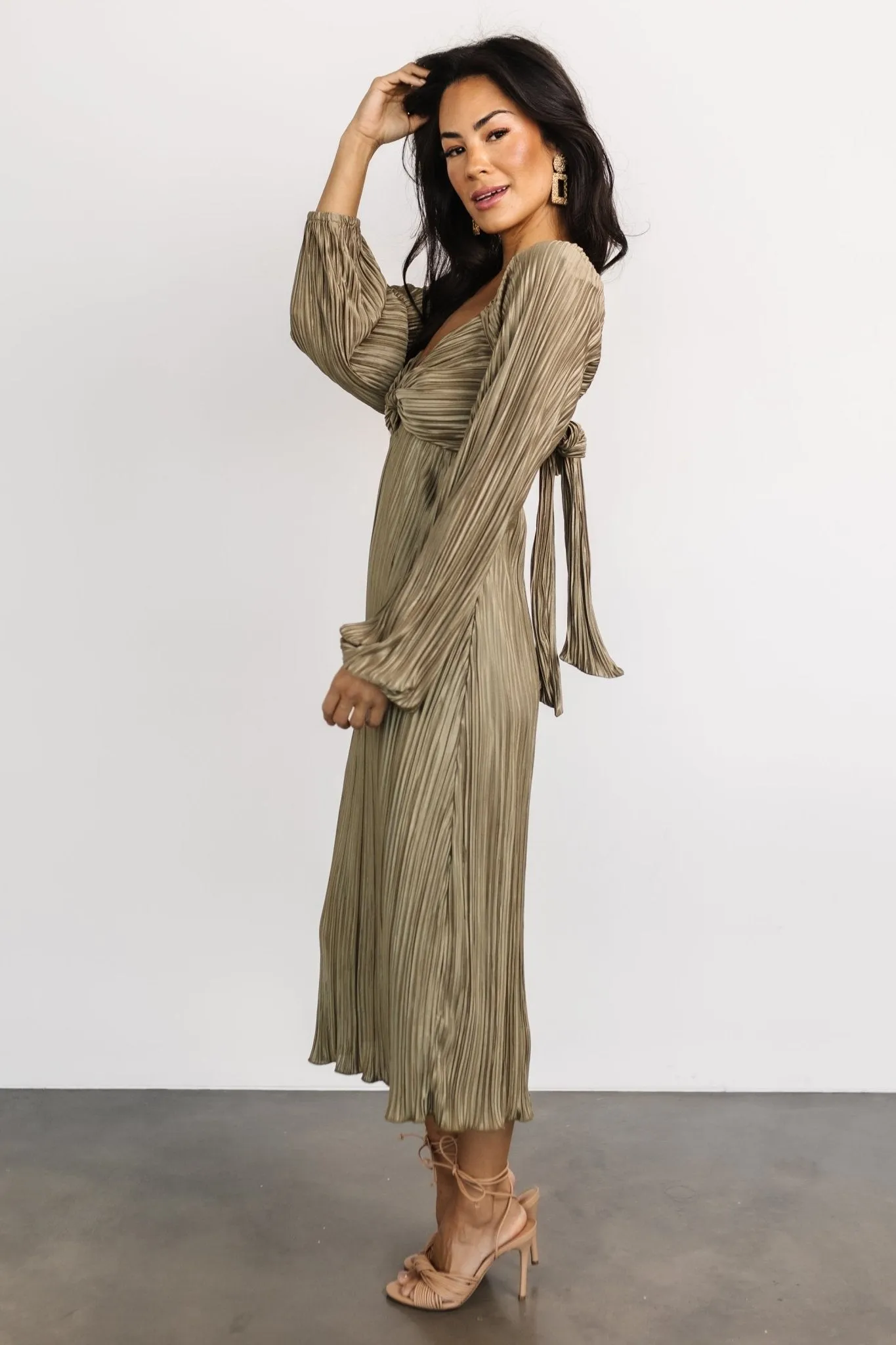Amani Pleated Midi Dress | Olive sold by Baltic Born product image thumbnail 3