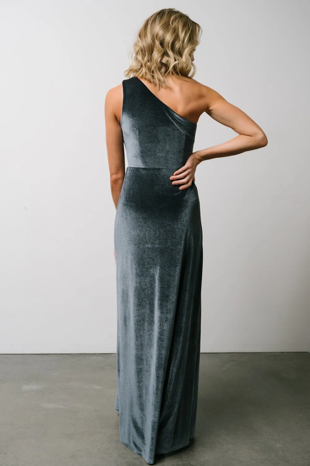 Tatiana Velvet One Shoulder Maxi Dress | Slate Blue sold by Baltic Born product image thumbnail 5