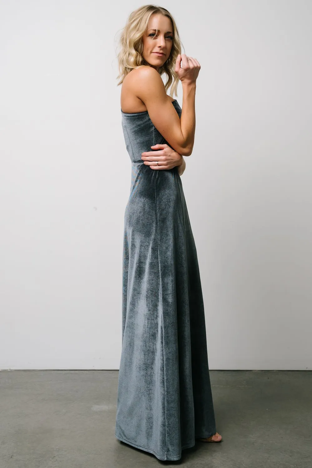 Tatiana Velvet One Shoulder Maxi Dress | Slate Blue sold by Baltic Born product image thumbnail 3