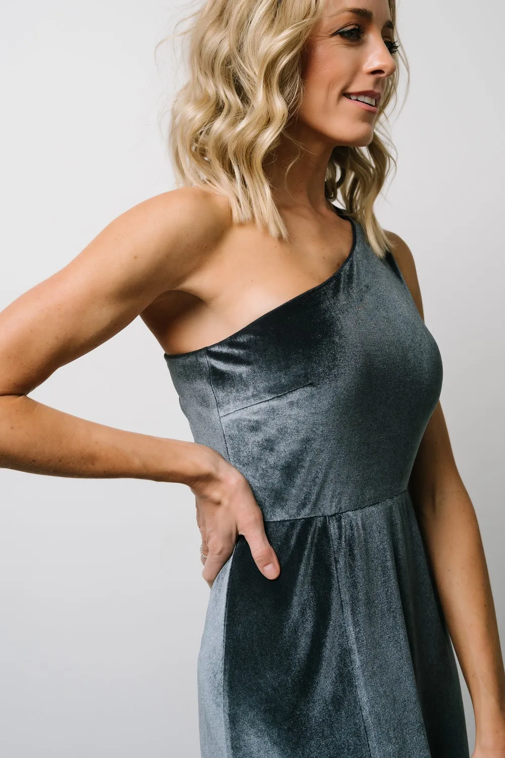Tatiana Velvet One Shoulder Maxi Dress | Slate Blue sold by Baltic Born product image thumbnail 4