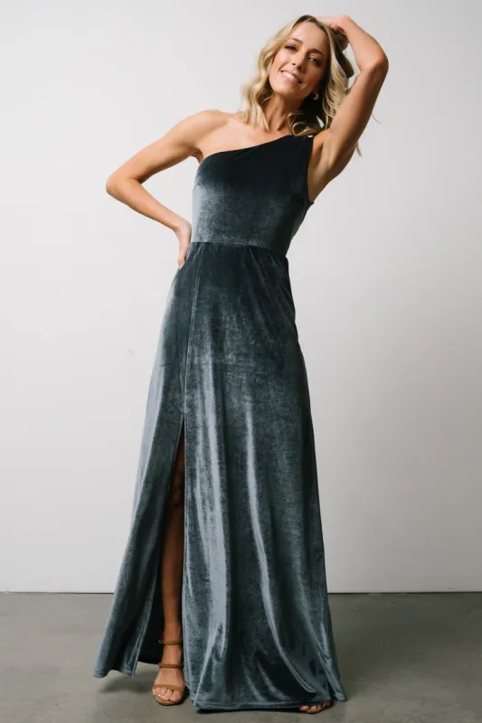 Tatiana Velvet One Shoulder Maxi Dress | Slate Blue sold by Baltic Born