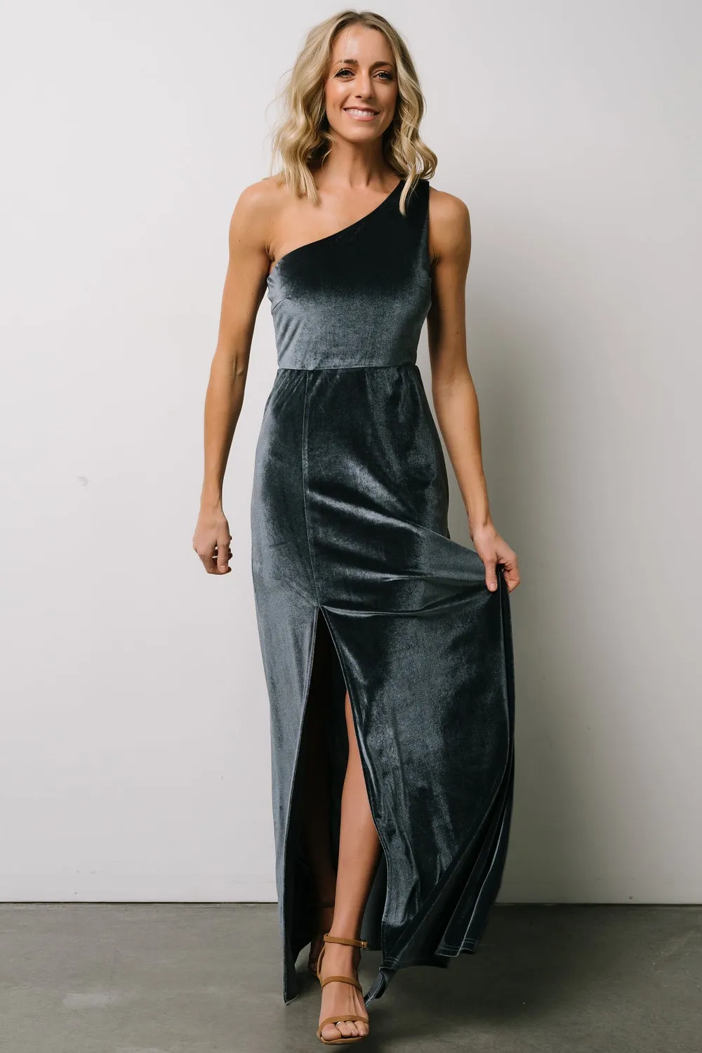 Tatiana Velvet One Shoulder Maxi Dress | Slate Blue sold by Baltic Born product image thumbnail 2