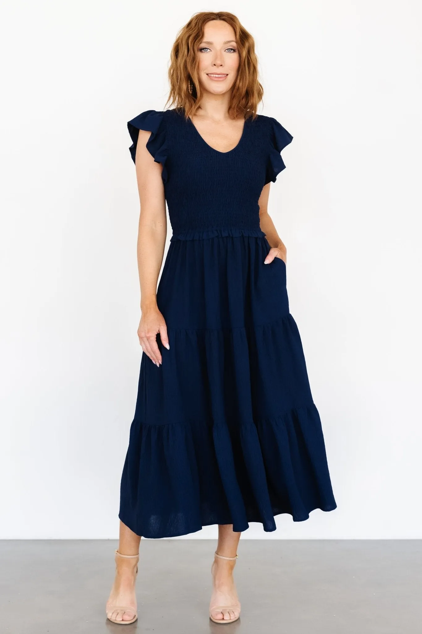 Afton Smocked Tiered Dress | Navy sold by Baltic Born product image thumbnail 5