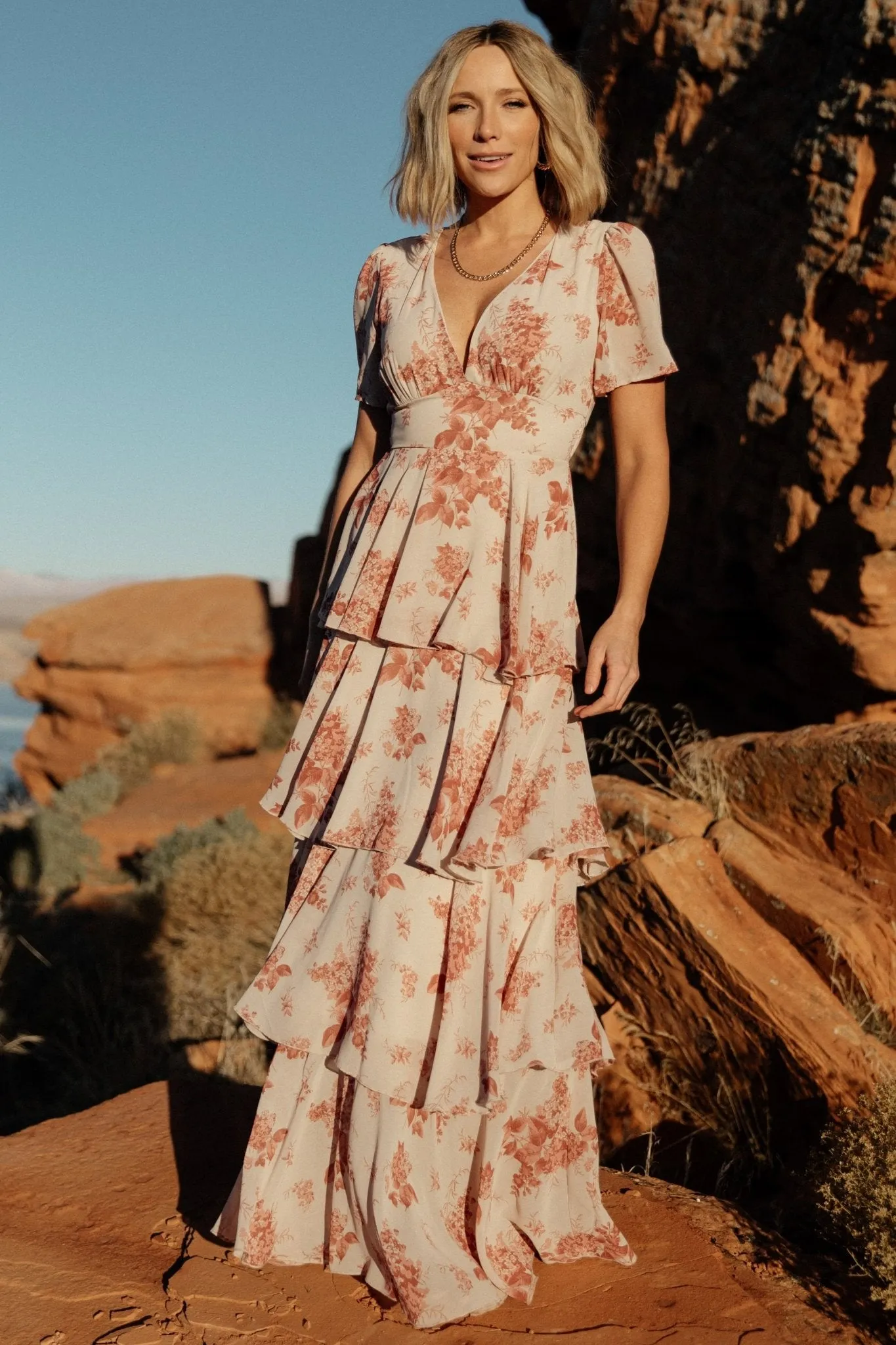 Montaigne Ruffle Maxi Dress | Rose Floral sold by Baltic Born