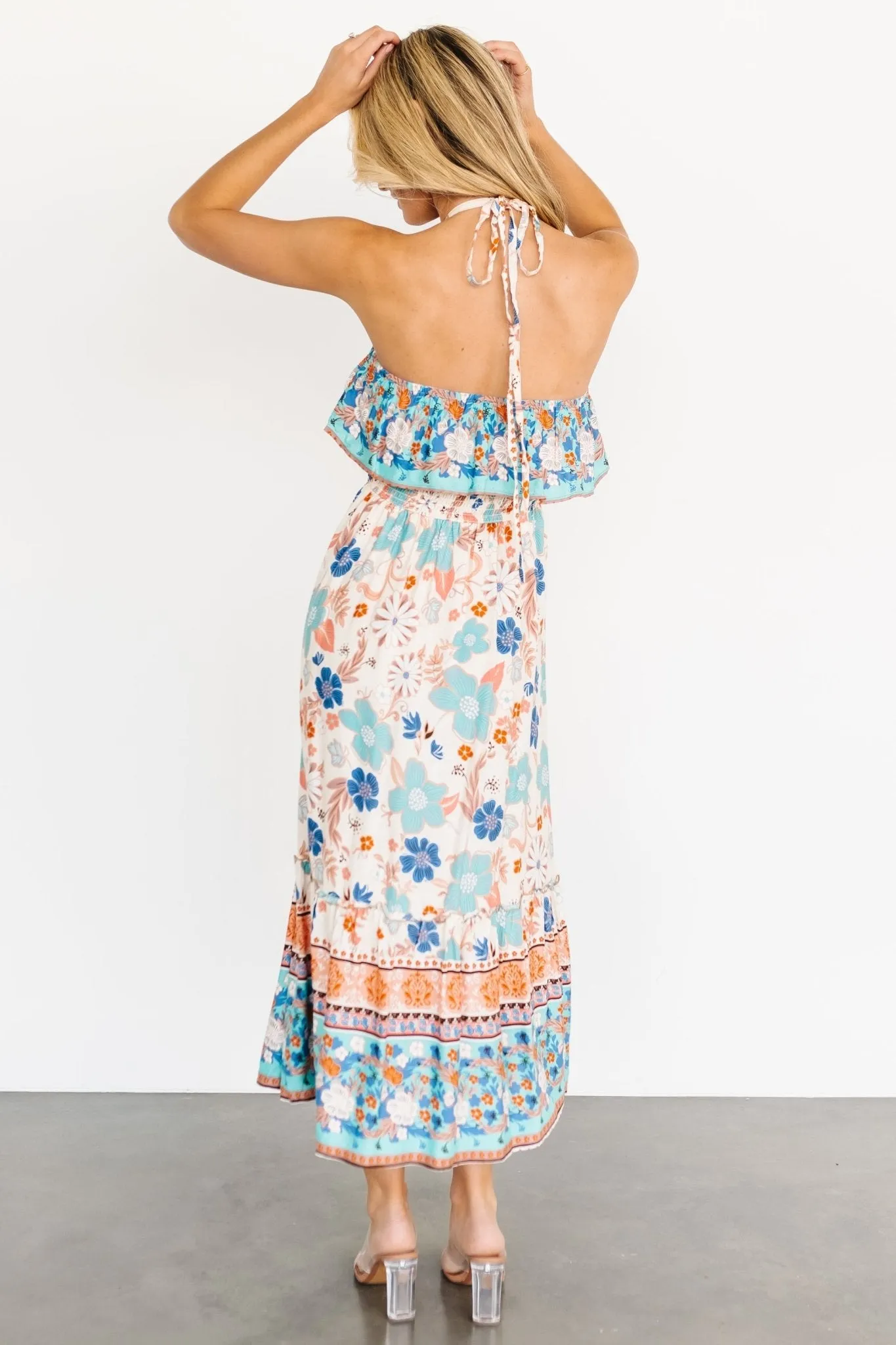 Dali Midi Dress | Natural + Blue Floral sold by Baltic Born product image thumbnail 4