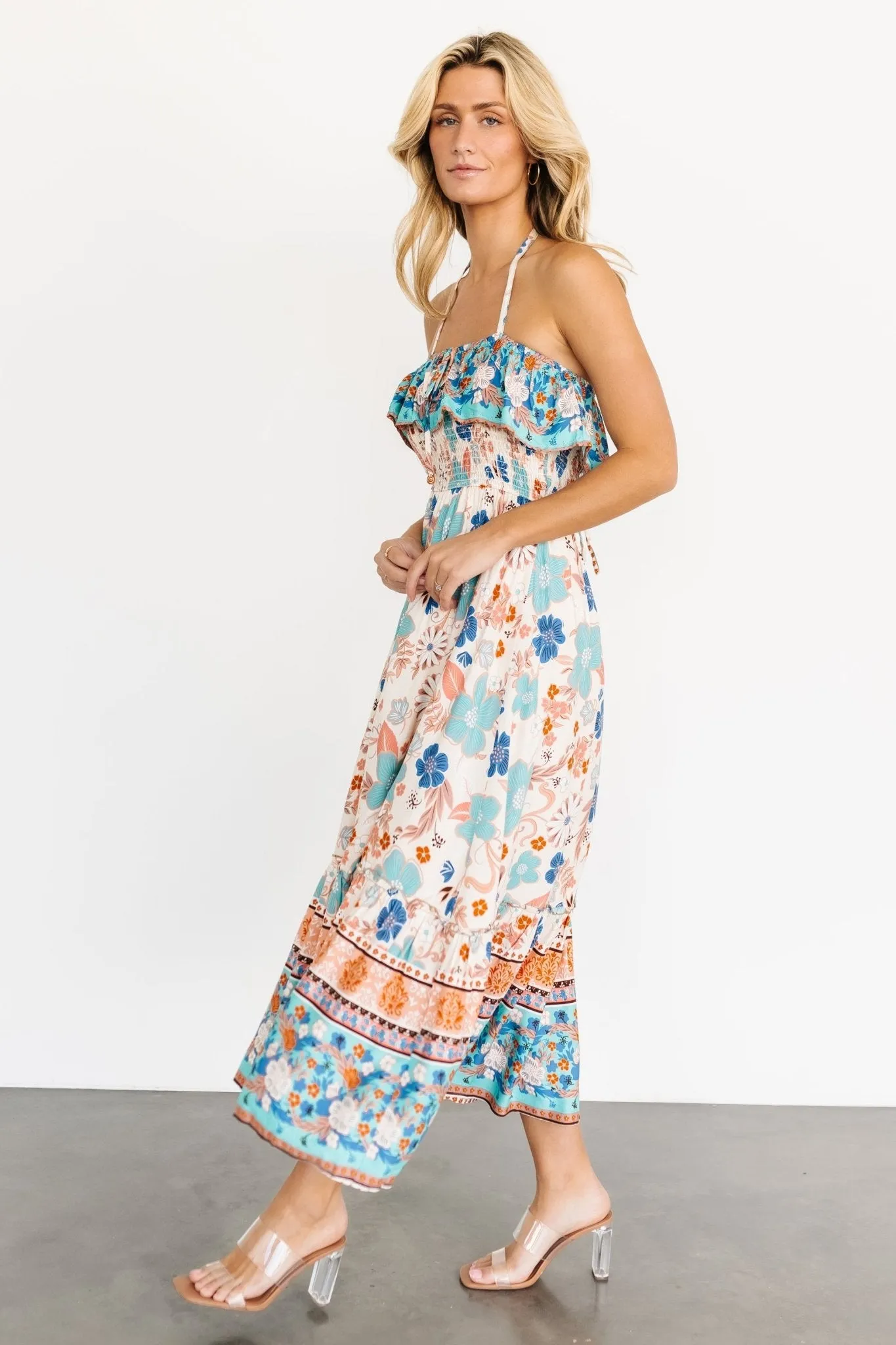 Dali Midi Dress | Natural + Blue Floral sold by Baltic Born product image thumbnail 2