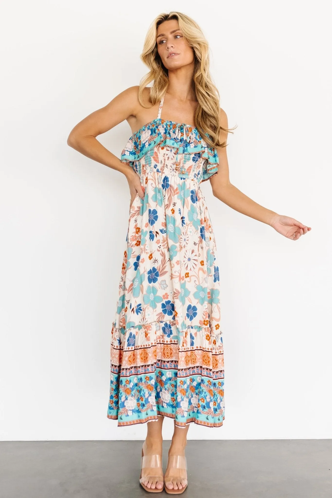 Dali Midi Dress | Natural + Blue Floral sold by Baltic Born product image thumbnail 5