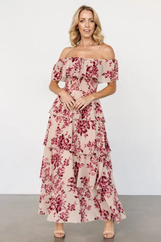 Carina Off Shoulder Maxi Dress | Nude + Rose sold by Baltic Born
