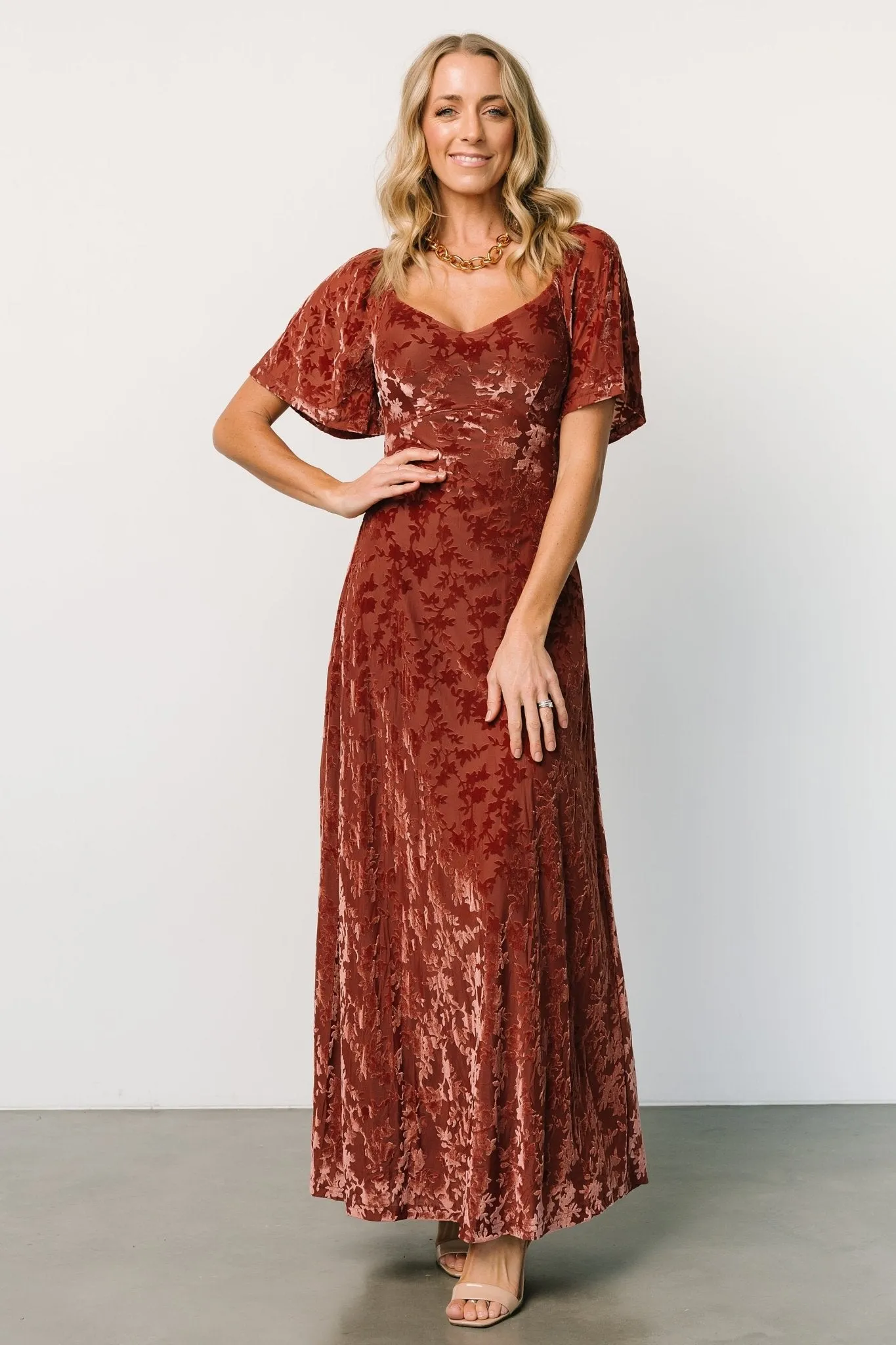 Everley Velvet Maxi Dress | Cinnamon sold by Baltic Born product image thumbnail 2