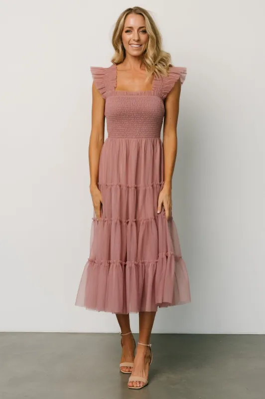 Emma Smocked Tulle Dress | Dusty Rose sold by Baltic Born