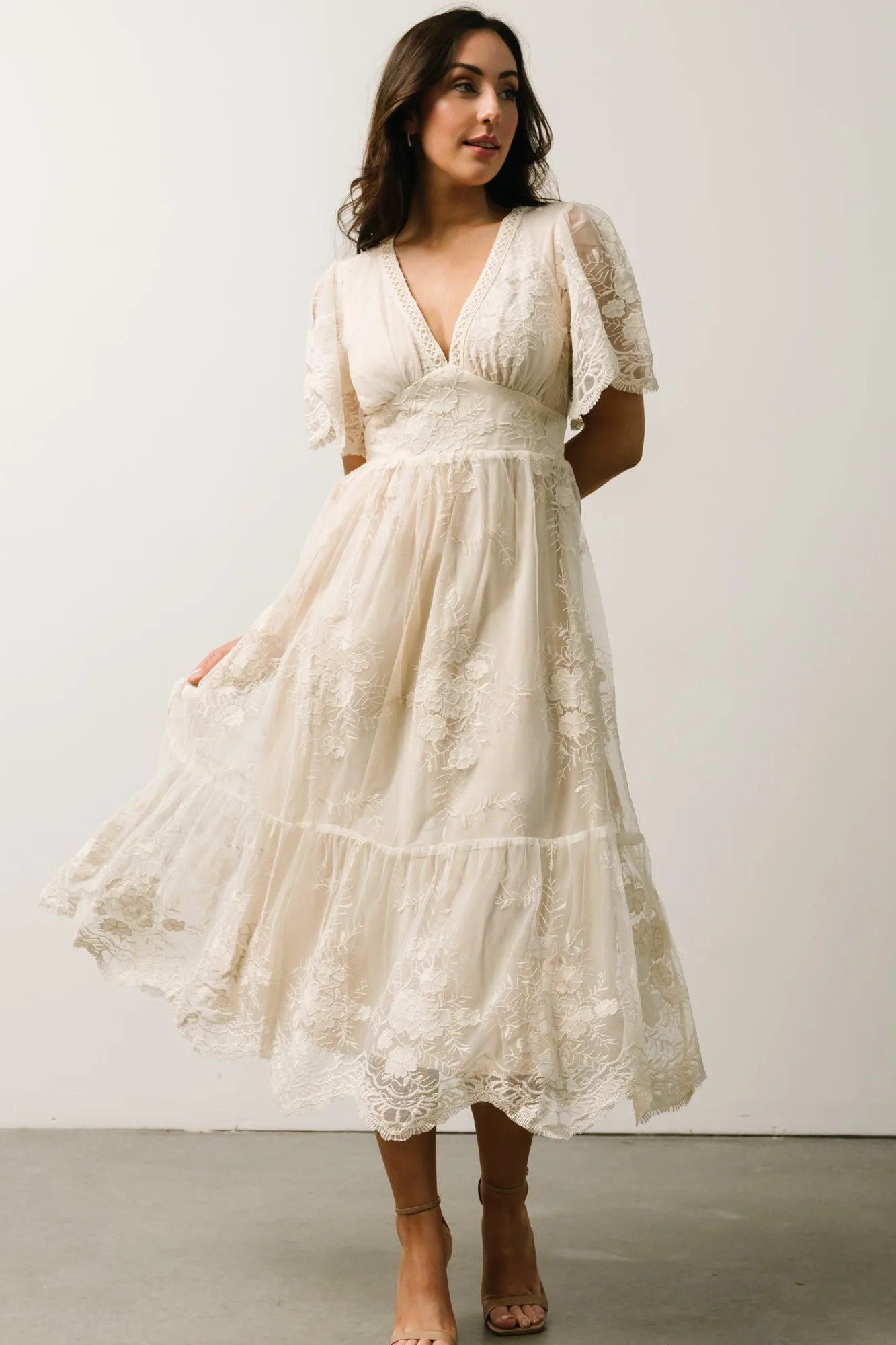 Clarisa Lace Midi Dress | Vintage Cream sold by Baltic Born