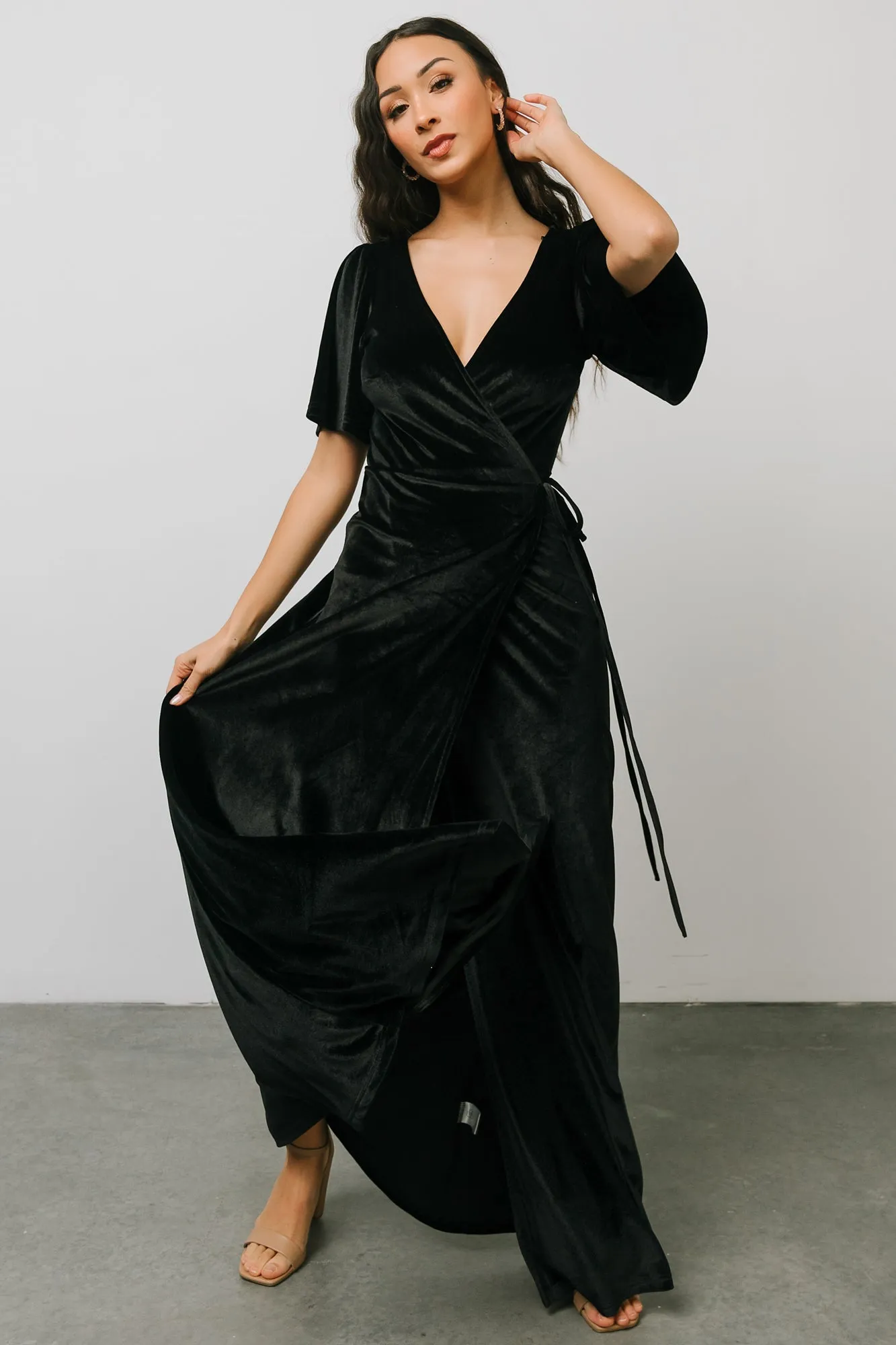 Meghan Velvet Wrap Maxi Dress | Black sold by Baltic Born product image thumbnail 4