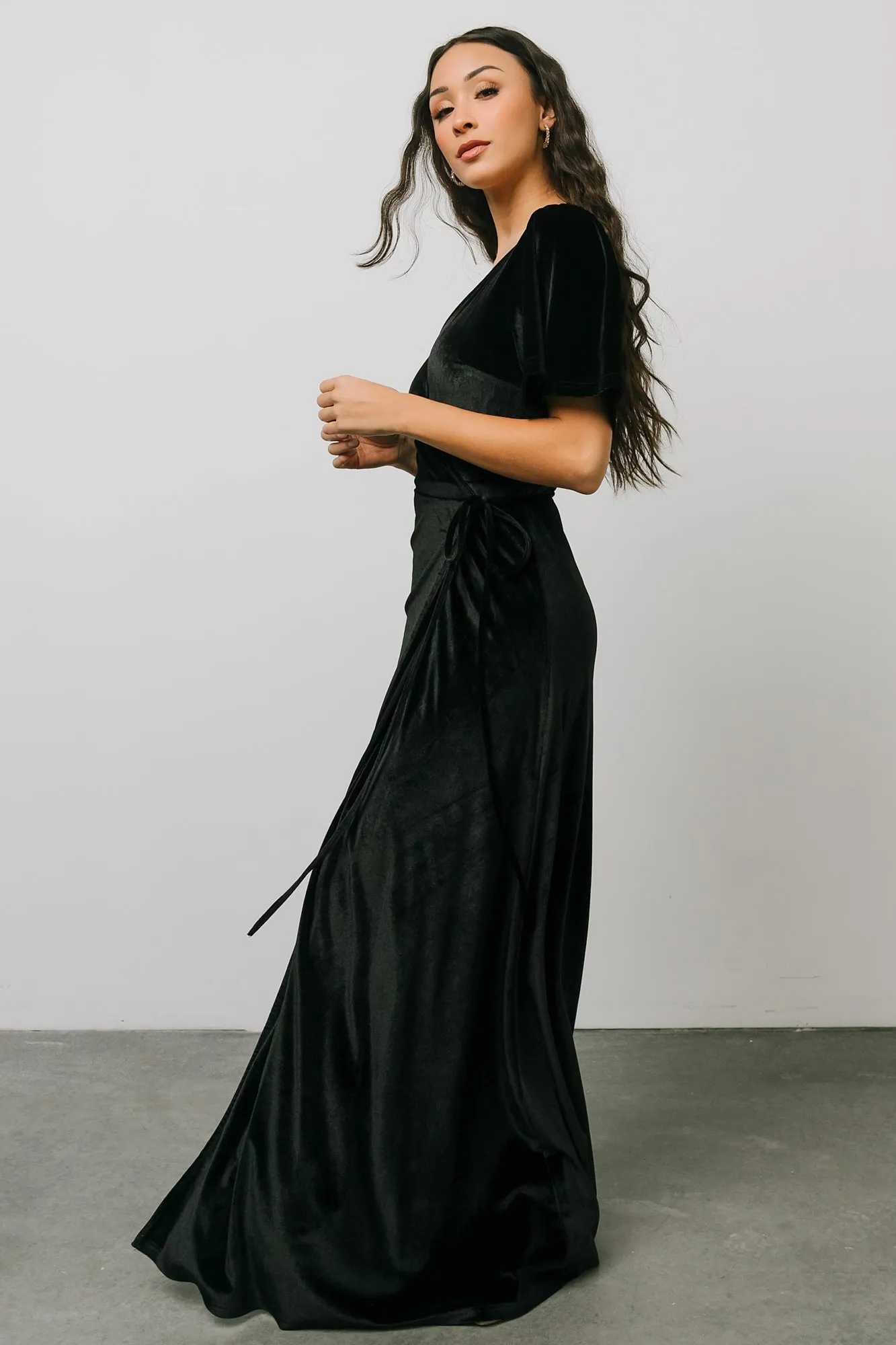Meghan Velvet Wrap Maxi Dress | Black sold by Baltic Born product image thumbnail 5