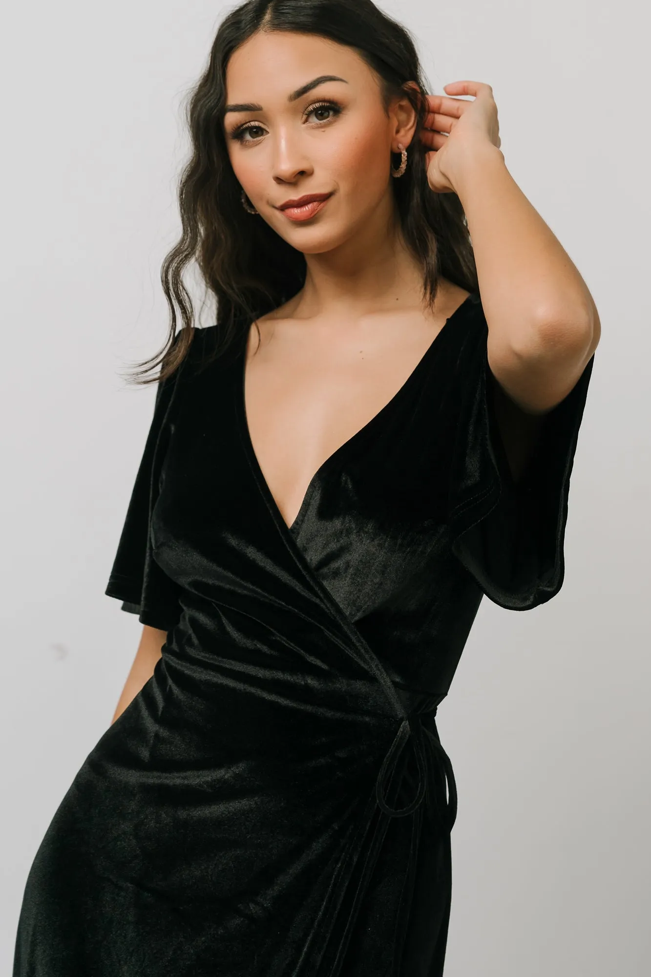 Meghan Velvet Wrap Maxi Dress | Black sold by Baltic Born product image thumbnail 3