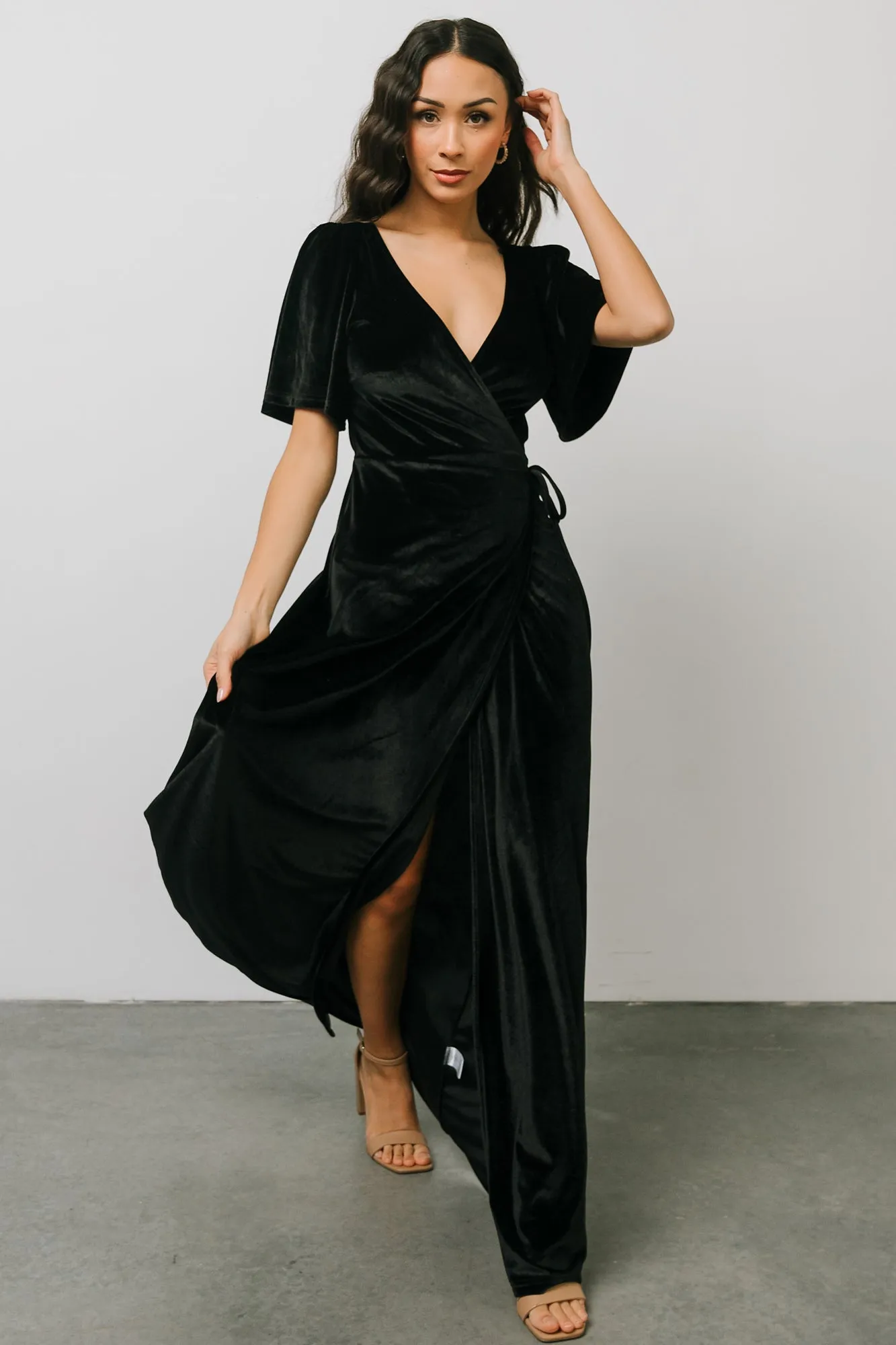 Meghan Velvet Wrap Maxi Dress | Black sold by Baltic Born product image thumbnail 2
