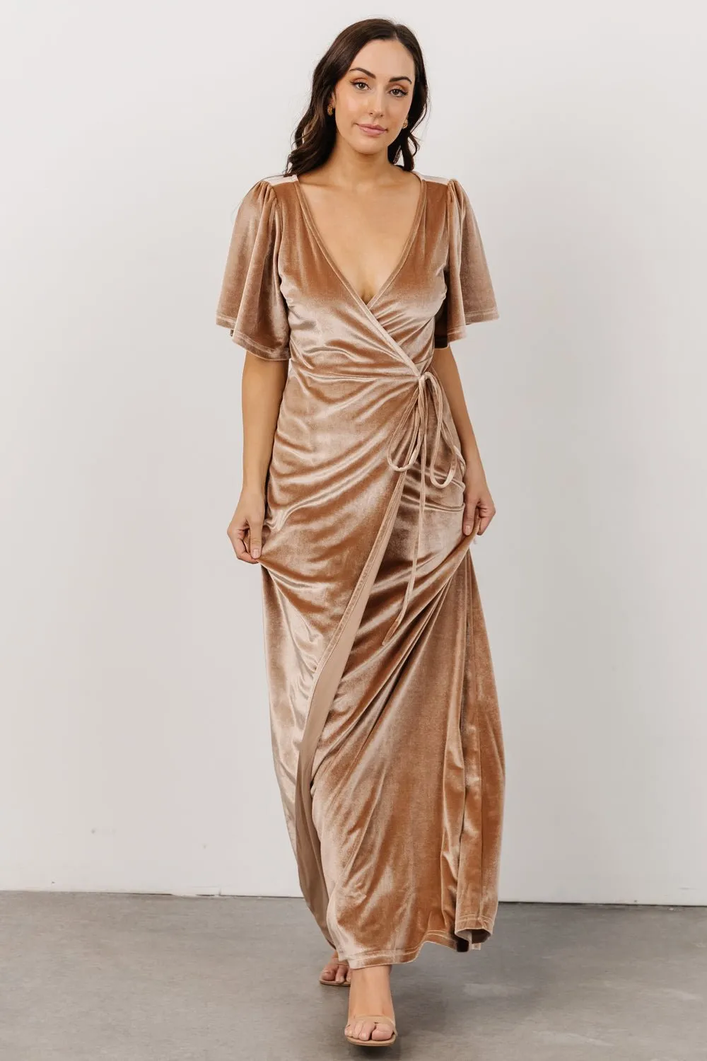Meghan Velvet Wrap Maxi Dress | Champagne sold by Baltic Born product image thumbnail 5
