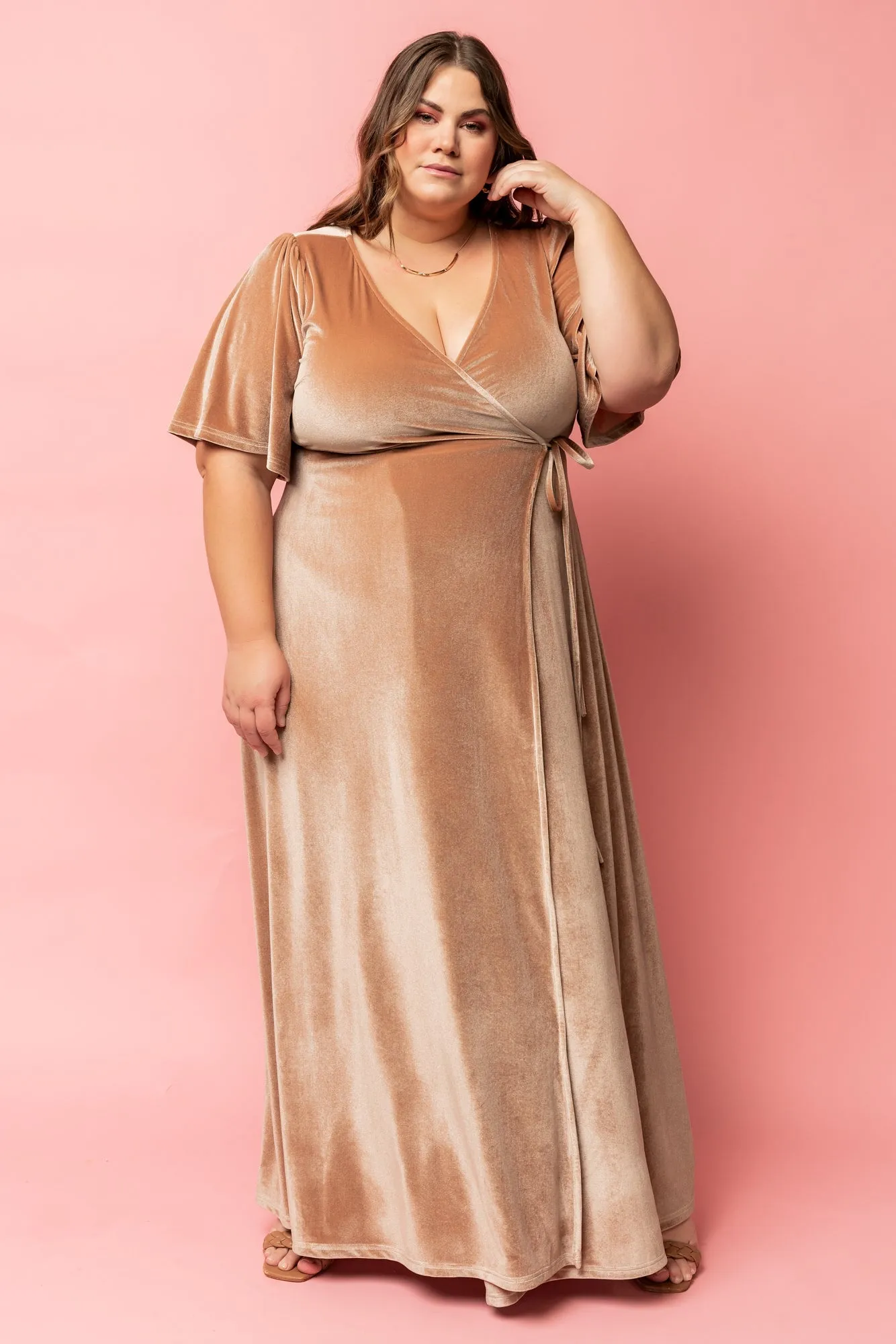 Meghan Velvet Wrap Maxi Dress | Champagne sold by Baltic Born product image thumbnail 3