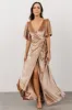Meghan Velvet Wrap Maxi Dress | Champagne sold by Baltic Born